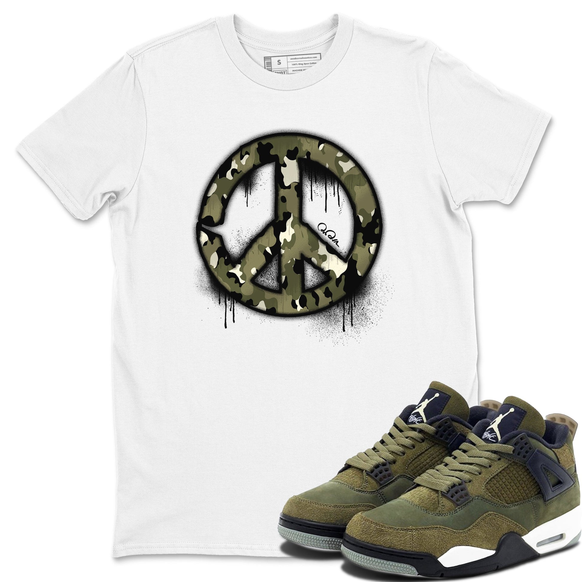 Air Jordan 4 Medium Olive shirt to match jordans Peace Sign sneaker tees AJ4 Medium Olive SNRT Sneaker Release Tees Unisex White 1 T-Shirt
