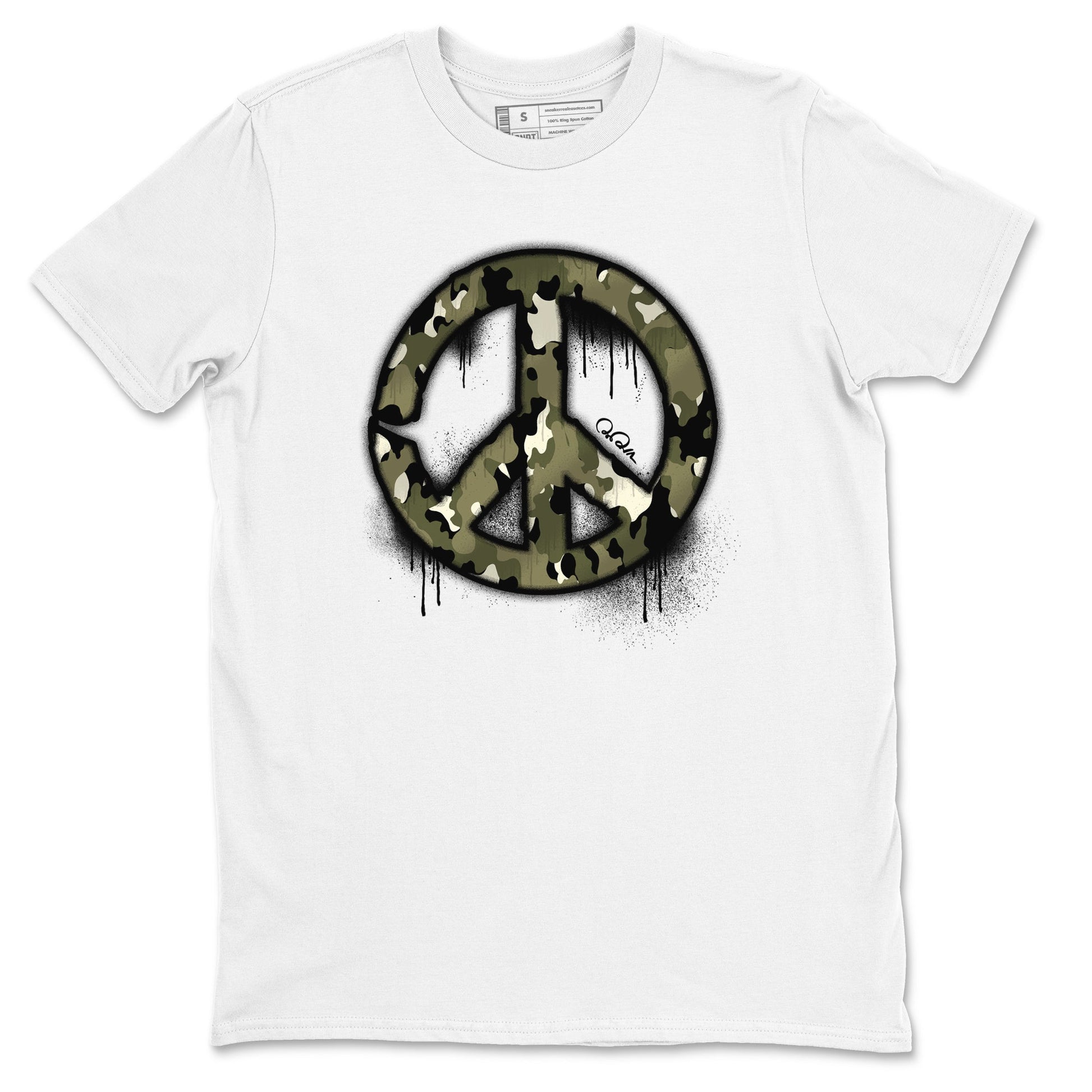 Air Jordan 4 Medium Olive shirt to match jordans Peace Sign sneaker tees AJ4 Medium Olive SNRT Sneaker Release Tees Unisex White 2 T-Shirt