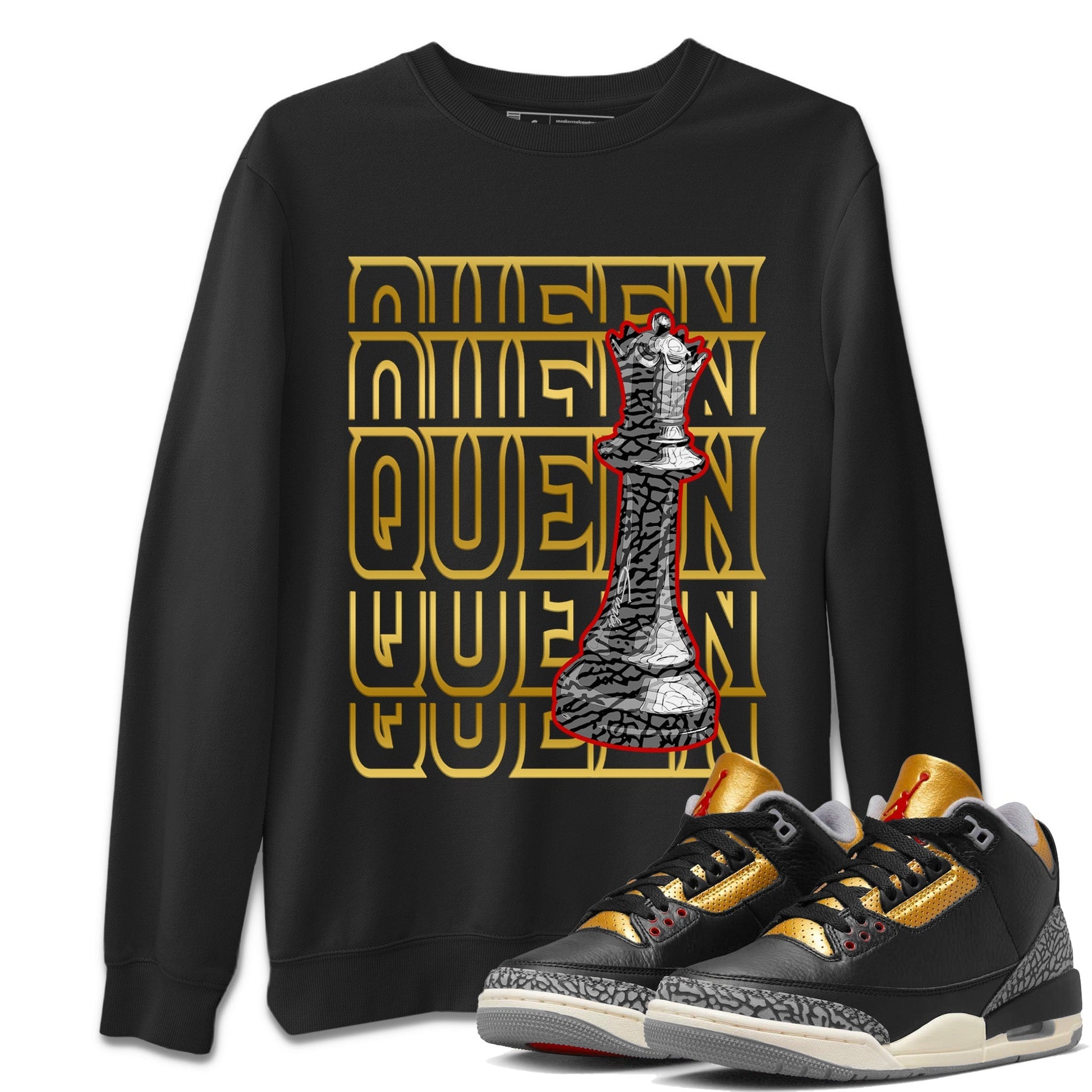 Jordan 3 Black Gold Sneaker Match Tees Queen Sneaker Tees Jordan 3 Black Gold Sneaker Release Tees Unisex Shirts