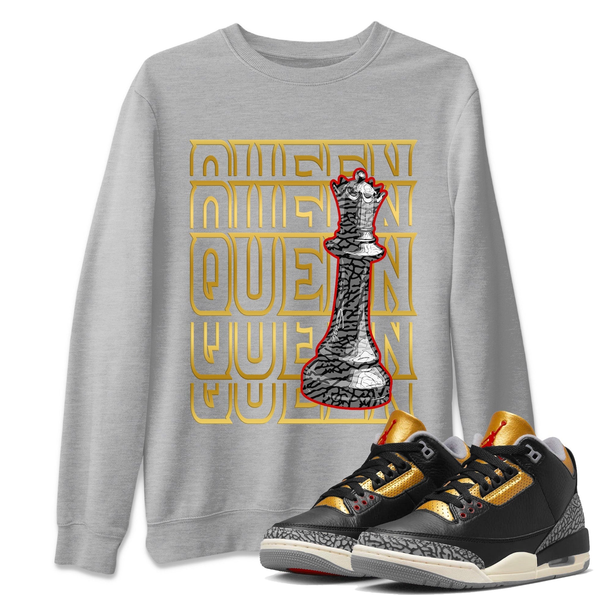 Jordan 3 Black Gold Sneaker Match Tees Queen Sneaker Tees Jordan 3 Black Gold Sneaker Release Tees Unisex Shirts