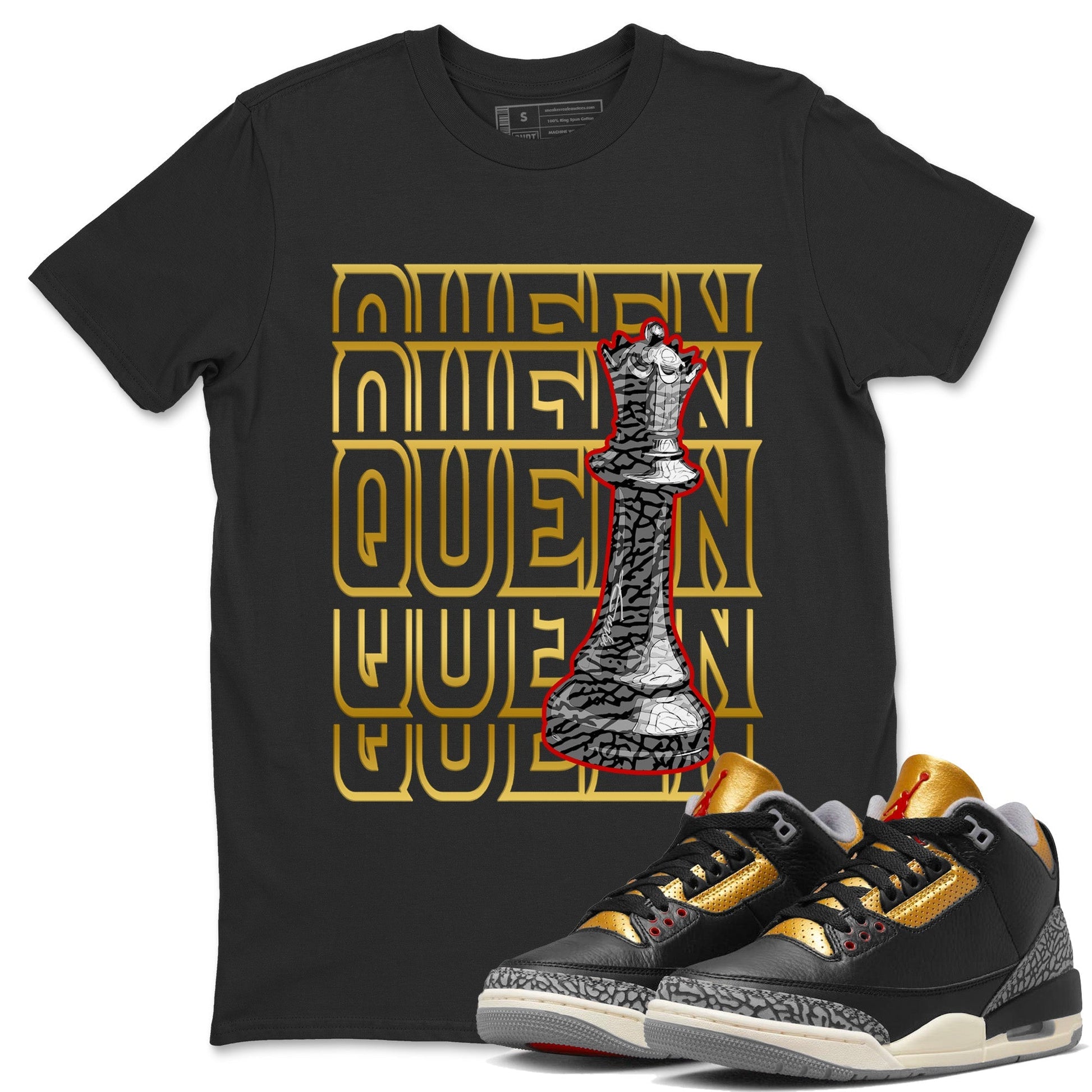 Jordan 3 Black Gold Sneaker Match Tees Queen Sneaker Tees Jordan 3 Black Gold Sneaker Release Tees Unisex Shirts
