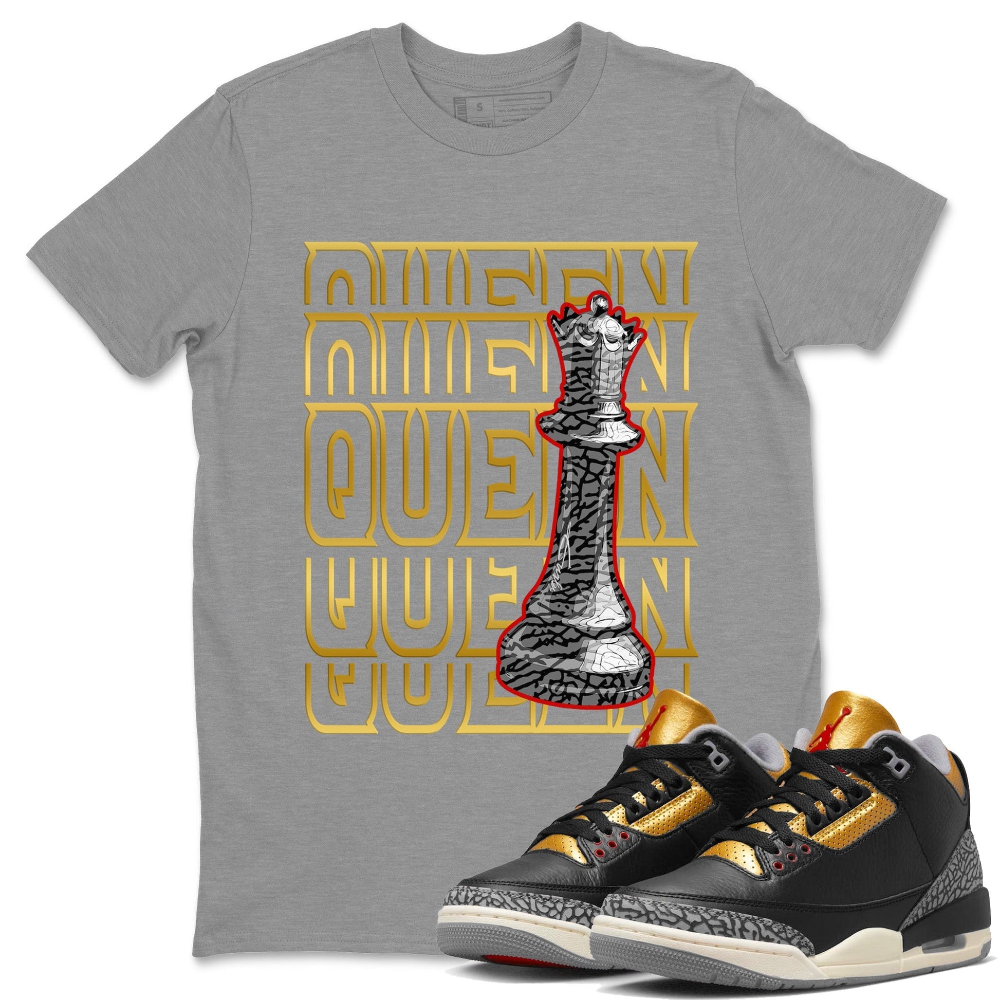 Jordan 3 Black Gold Sneaker Match Tees Queen Sneaker Tees Jordan 3 Black Gold Sneaker Release Tees Unisex Shirts