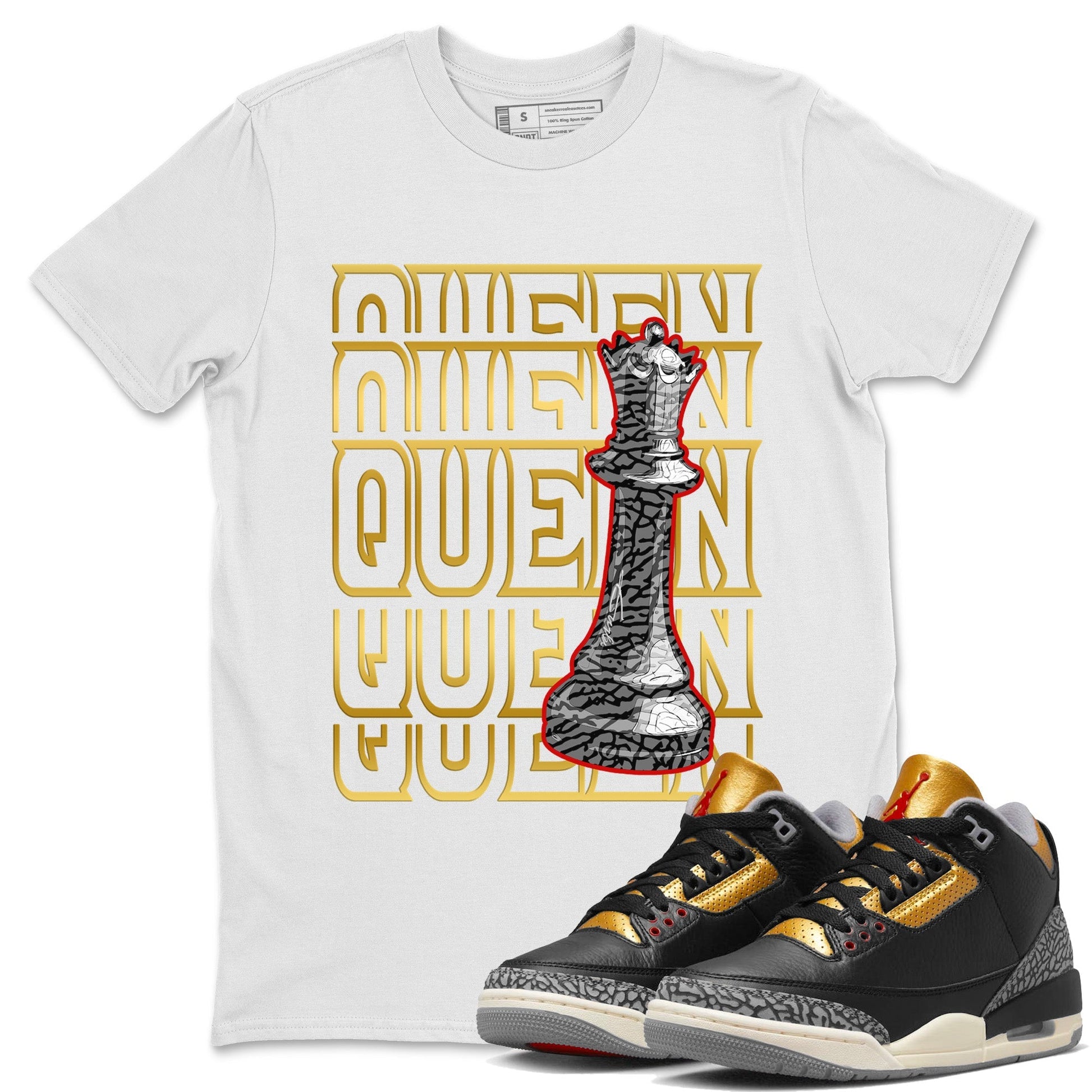 Jordan 3 Black Gold Sneaker Match Tees Queen Sneaker Tees Jordan 3 Black Gold Sneaker Release Tees Unisex Shirts