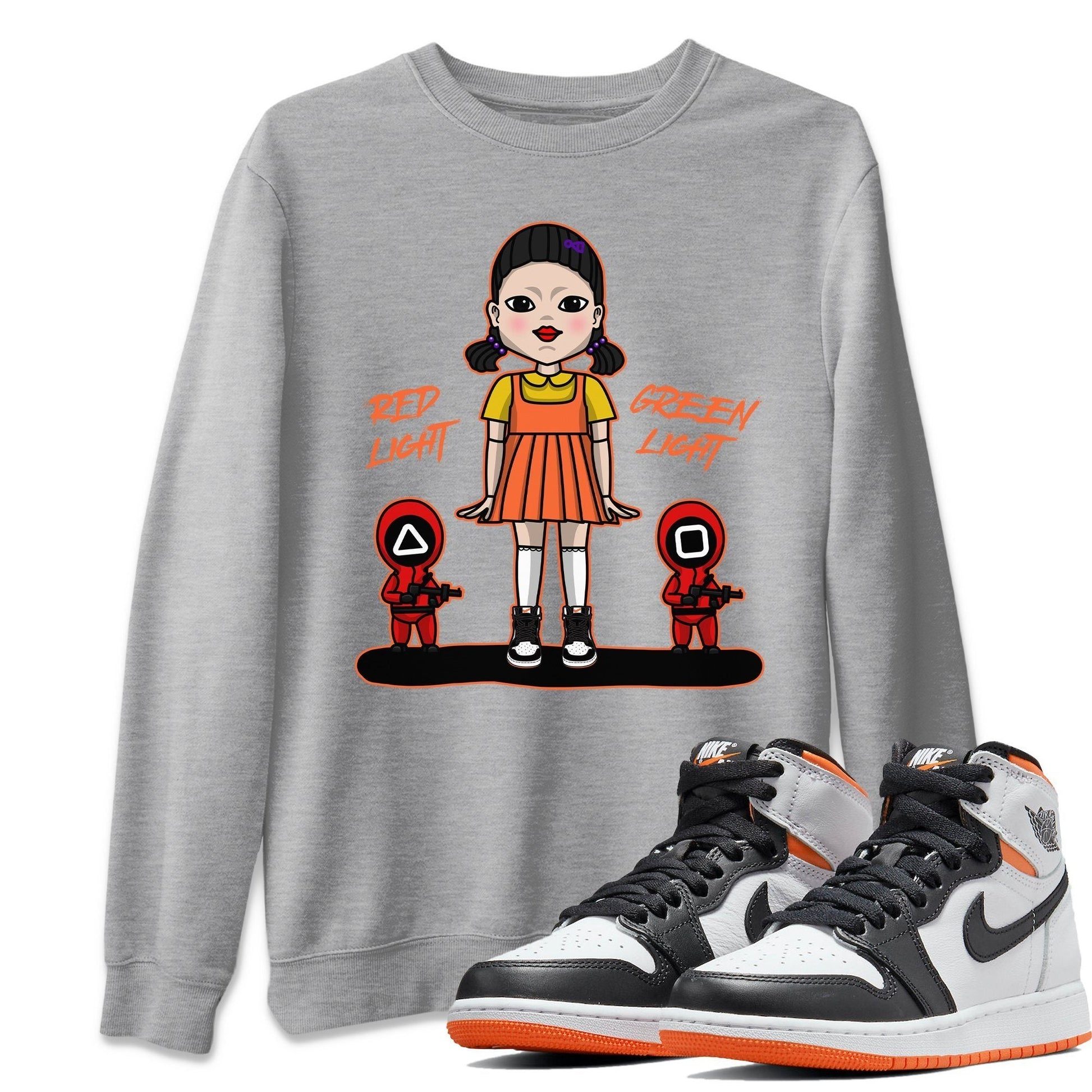 Jordan 1 Electro Orange unique Halloween sneaker tee Red Light Green Light Sneaker Tees Jordan 1 Electro Orange Sneaker Release Tees Unisex Shirts