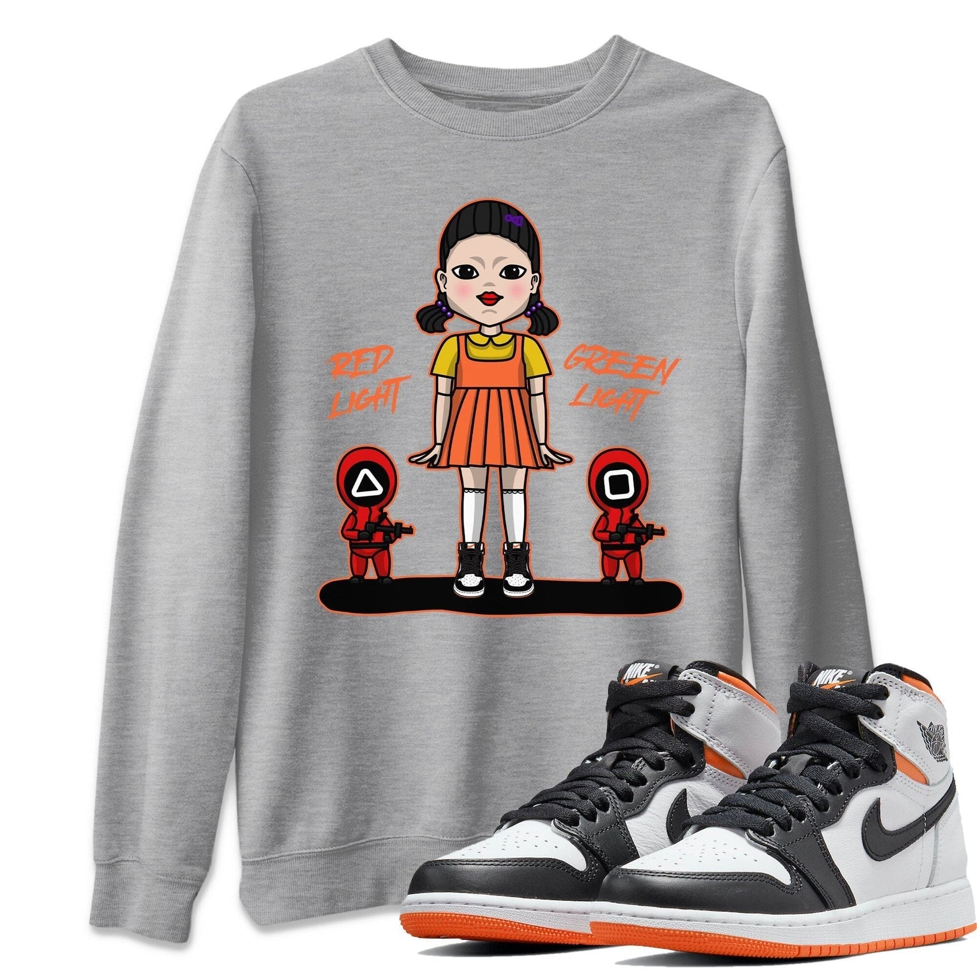 Jordan 1 Electro Orange unique Halloween sneaker tee Red Light Green Light Sneaker Tees Jordan 1 Electro Orange Sneaker Release Tees Unisex Shirts