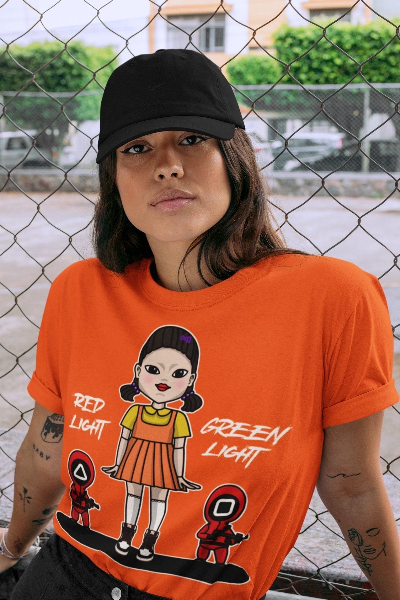 Jordan 1 Electro Orange unique Halloween sneaker tee Red Light Green Light Sneaker Tees Jordan 1 Electro Orange Sneaker Release Tees Unisex Shirts
