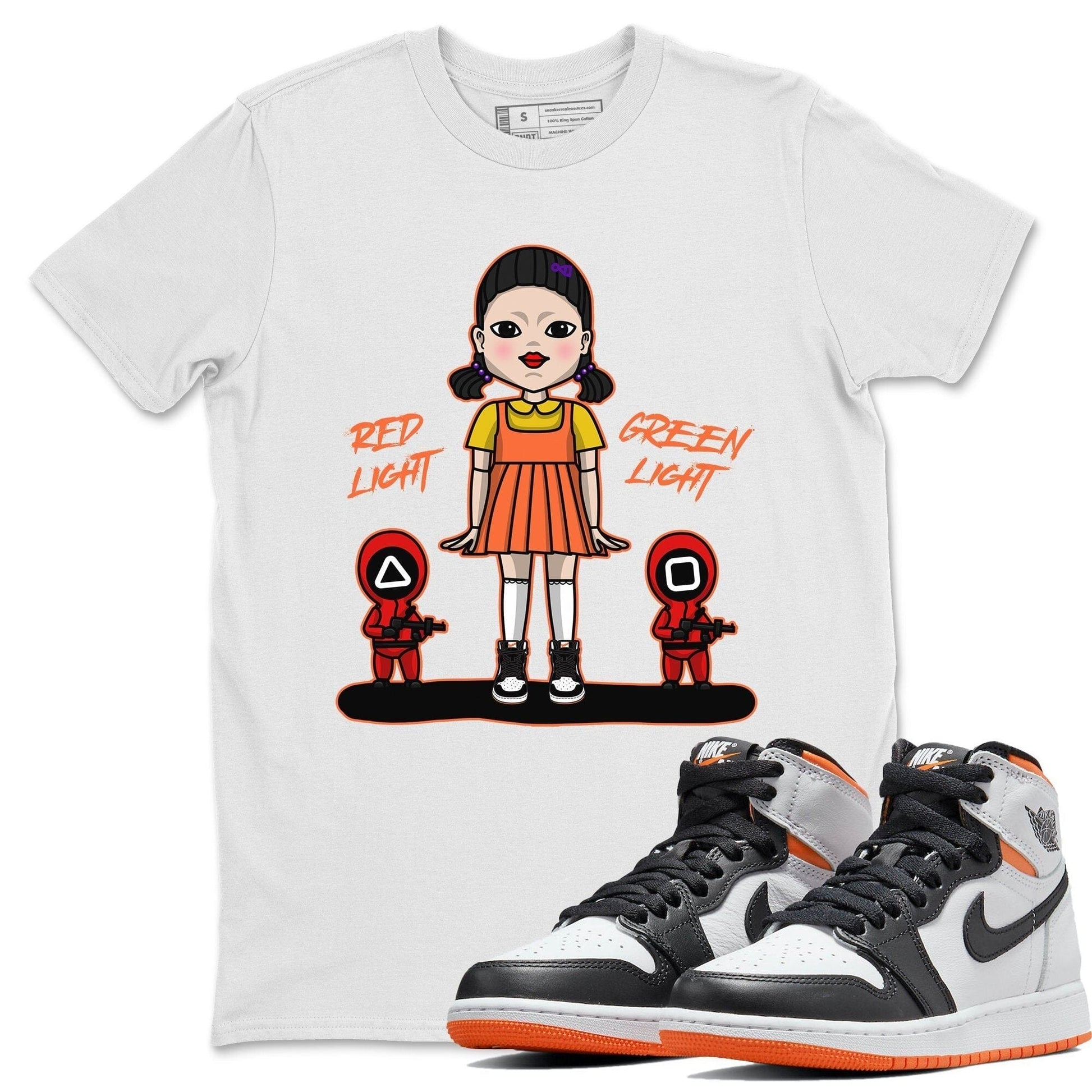 Jordan 1 Electro Orange unique Halloween sneaker tee Red Light Green Light Sneaker Tees Jordan 1 Electro Orange Sneaker Release Tees Unisex Shirts