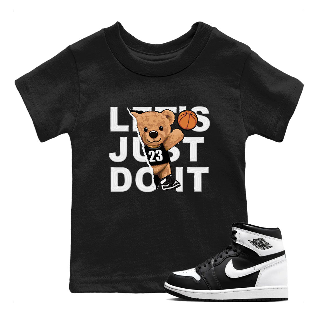 1s Black White shirt to match jordans Rip Out Bear sneaker tees Air Jordan 1 Black White SNRT sneaker release tees baby toddler Black 1 cotton Shirt