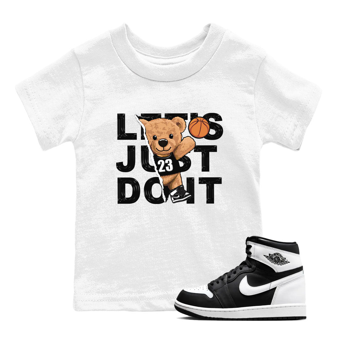 1s Black White shirt to match jordans Rip Out Bear sneaker tees Air Jordan 1 Black White SNRT sneaker release tees baby toddler White 1 cotton Shirt