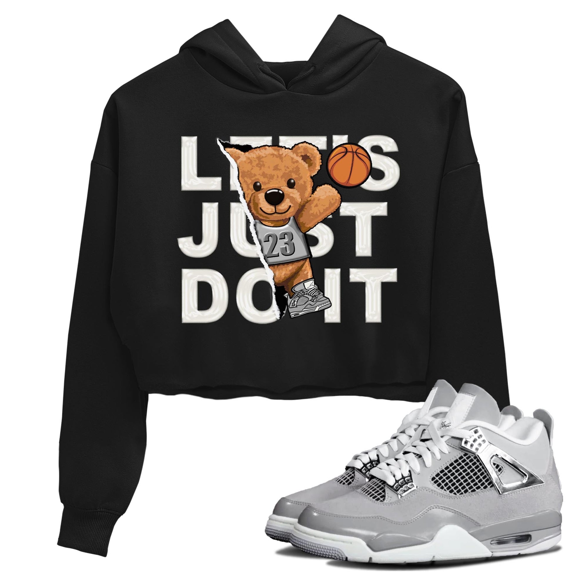 AJ4 Frozen Moments shirt to match jordans Rip Out Bear sneaker tees Crew Neck AJ4 Frozen Moments SNRT Sneaker Release Tees Black 1 Crop T-Shirt