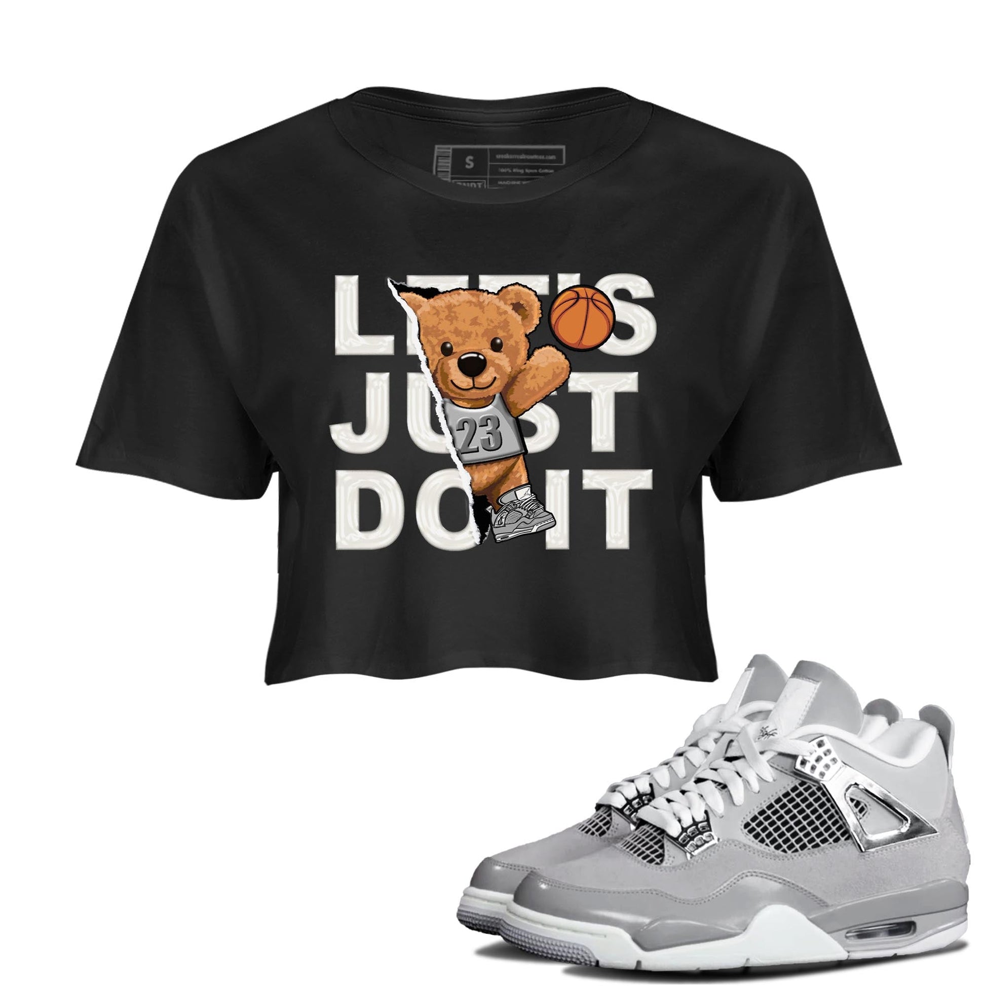 AJ4 Frozen Moments shirt to match jordans Rip Out Bear sneaker tees Crew Neck AJ4 Frozen Moments SNRT Sneaker Release Tees Black 1 Crop T-Shirt