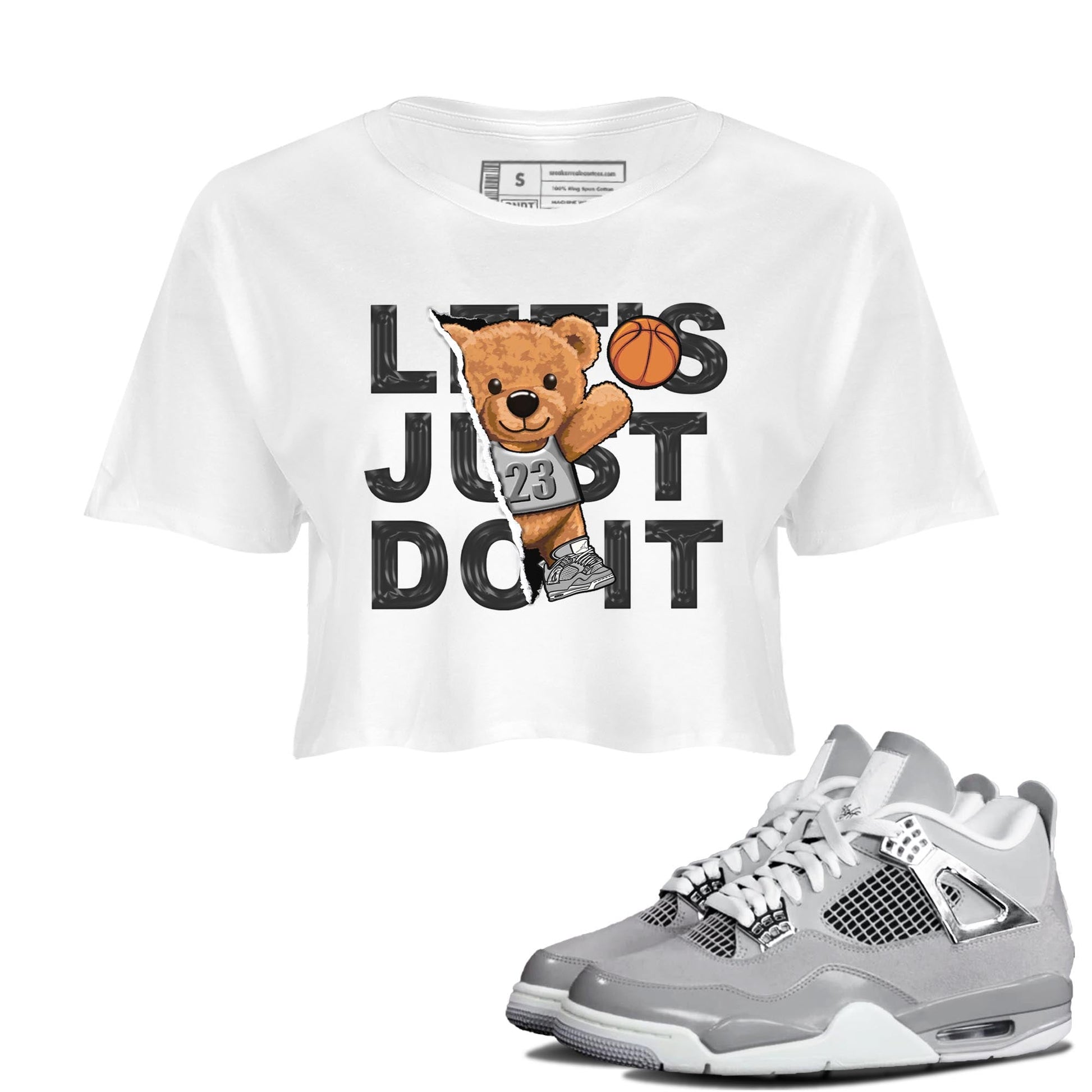 AJ4 Frozen Moments shirt to match jordans Rip Out Bear sneaker tees Crew Neck AJ4 Frozen Moments SNRT Sneaker Release Tees White 1 Crop T-Shirt