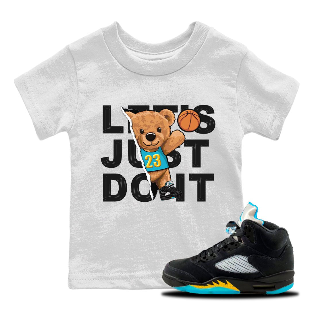 Jordan 5 Aqua Sneaker Match Tees Rip Out Bear Sneaker Tees Jordan 5 Aqua Sneaker Release Tees Kids Shirts
