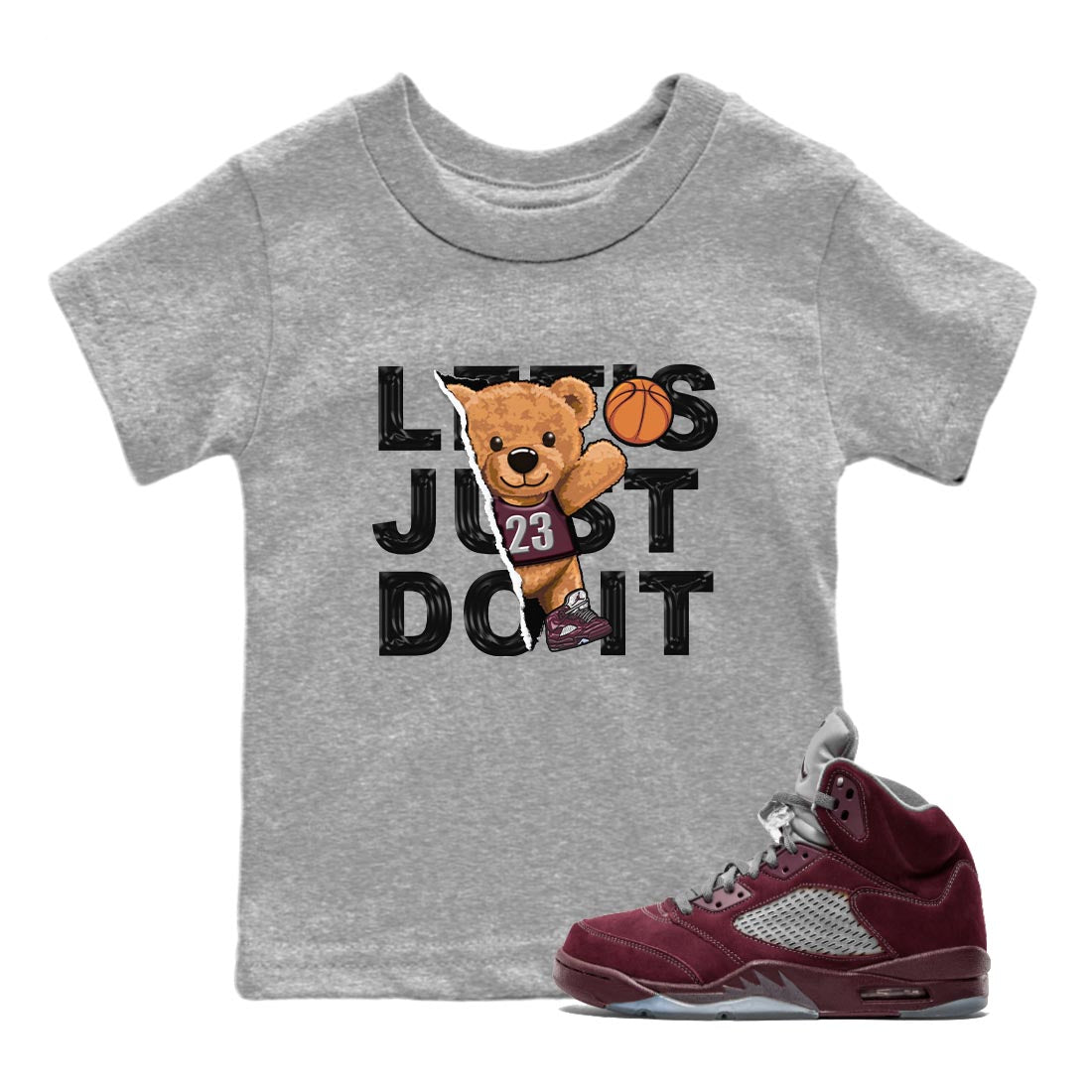 Jordan 5 Burgundy shirt to match jordans Rip Out Bear sneaker tees Crew Neck AJ5 Burgundy SNRT Sneaker Release Tees Baby Toddler Heather Grey 1 T-Shirt