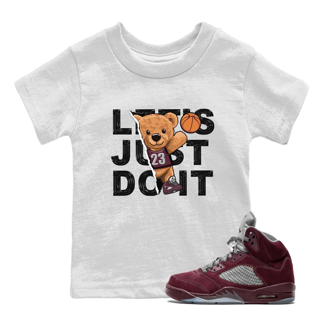 Jordan 5 Burgundy shirt to match jordans Rip Out Bear sneaker tees Crew Neck AJ5 Burgundy SNRT Sneaker Release Tees Baby Toddler White 1 T-Shirt