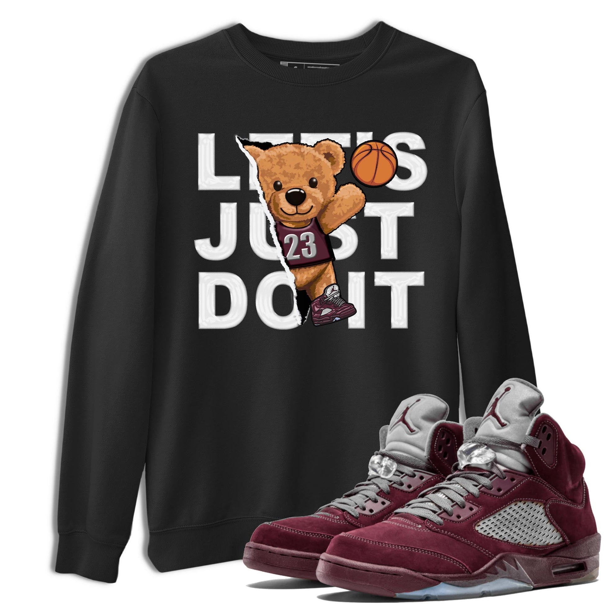 Jordan 5 Burgundy shirt to match jordans Rip Out Bear sneaker tees Crew Neck AJ5 Burgundy SNRT Sneaker Release Tees Unisex Casual Shirts Black 1 T-Shirt