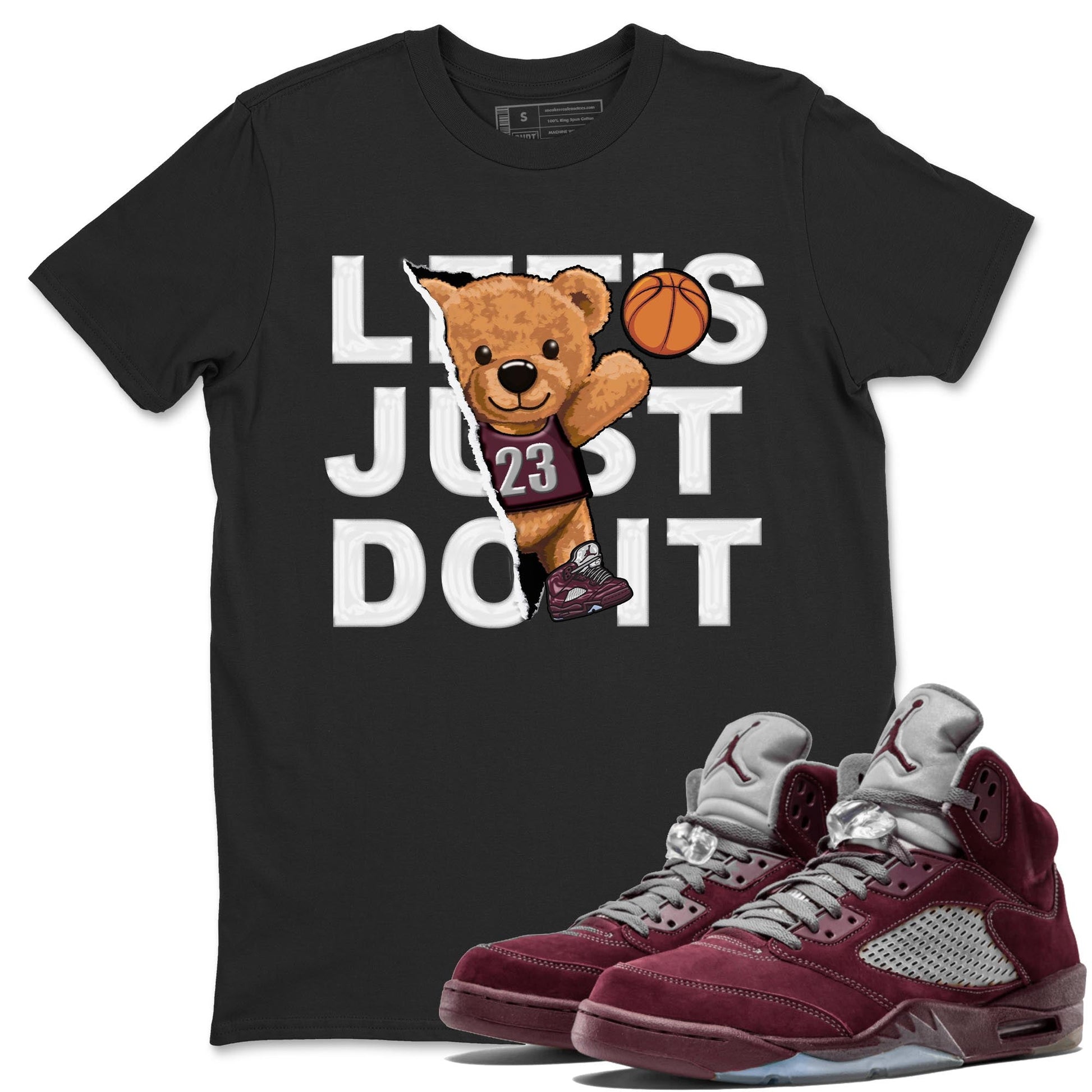 Jordan 5 Burgundy shirt to match jordans Rip Out Bear sneaker tees Crew Neck AJ5 Burgundy SNRT Sneaker Release Tees Unisex Casual Shirts Black 1 T-Shirt
