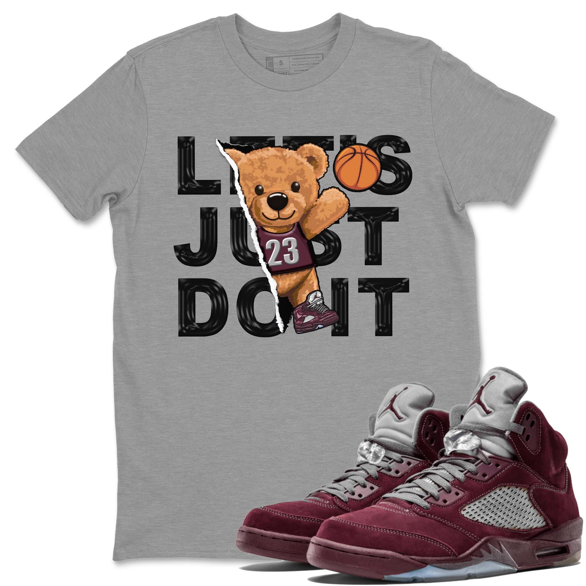 Jordan 5 Burgundy shirt to match jordans Rip Out Bear sneaker tees Crew Neck AJ5 Burgundy SNRT Sneaker Release Tees Unisex Casual Shirts Heather Grey 1 T-Shirt