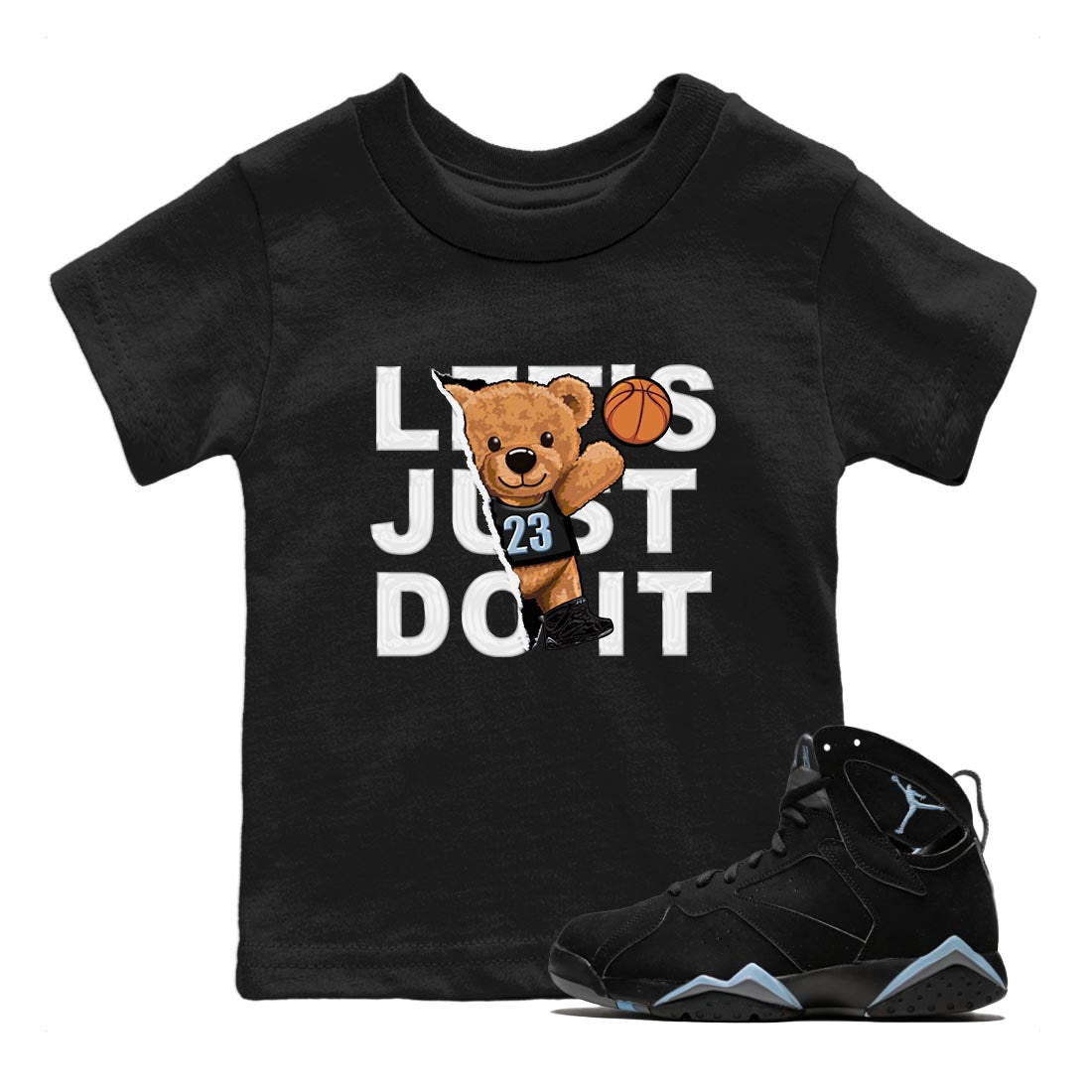 Air Jordan 7 Chambray shirt to match jordans Rip Out Bear sneaker tees AJ7 Chambray SNRT Sneaker Release Tees Baby Toddler Black 1 T-Shirt