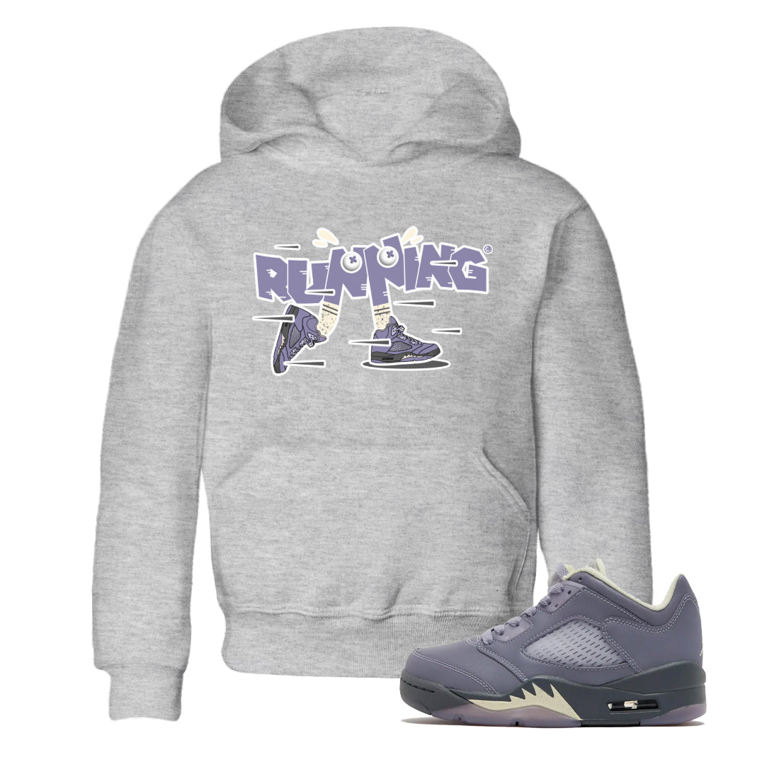 Air Jordan 5 Indigo Haze Sneaker Match Tees Running Shoes Sneaker Tees AJ5 Indigo Haze Sneaker Release Tees Kids Shirts Heather Grey 1