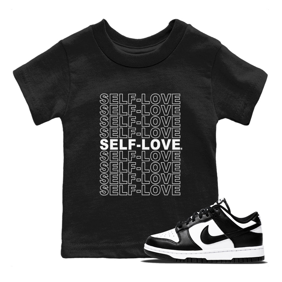 Dunk Panda Sneaker Match Tees Self Love Sneaker Tees Dunk Low Panda Dunks Black White SNRT Sneaker Release Tees Kids and Baby Youth Shirts Black 1