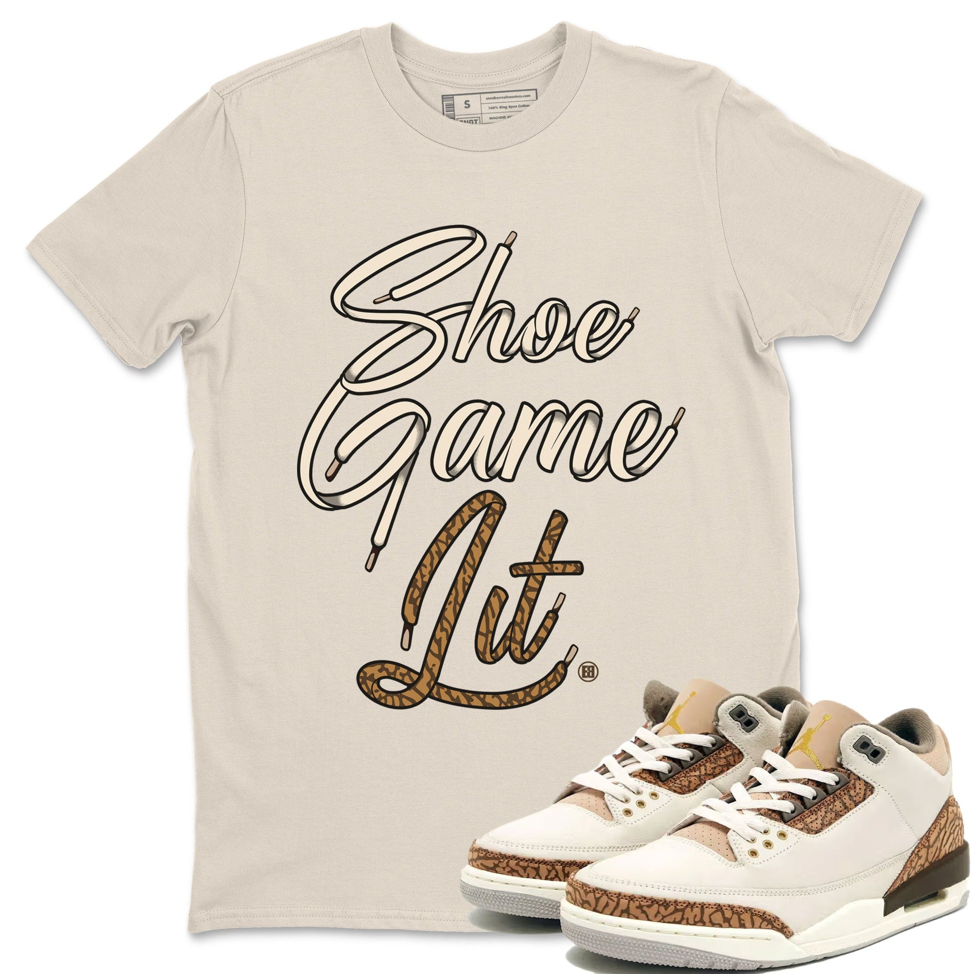 Air Jordan 3 Palomino Sneaker Match Tees Shoe Game Lit Shoe Lace Sneaker Tees Jordan 3 Retro Palomino Sneaker Release Tees Unisex Shirts Natural 1