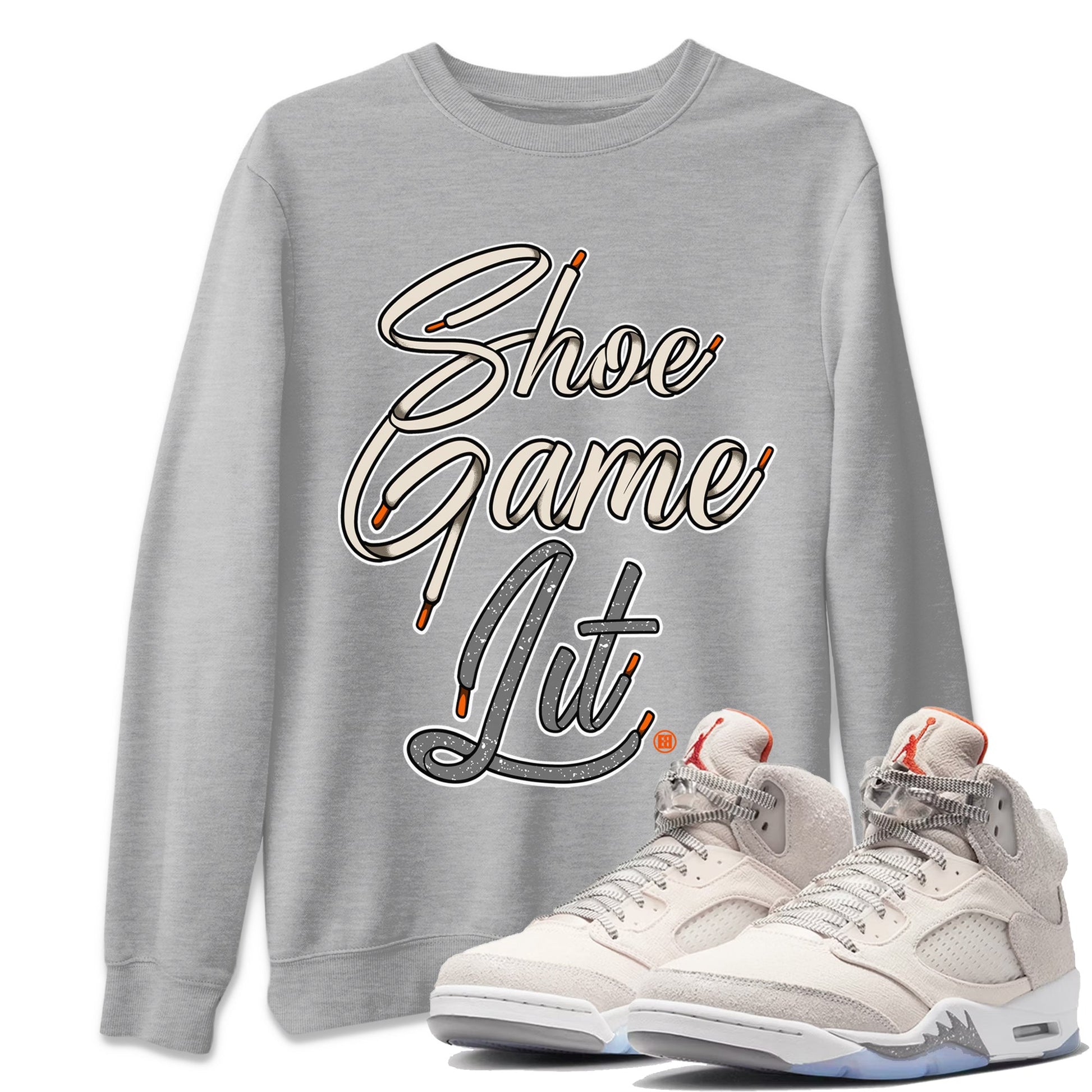 Air Jordan 5 Craft Sneaker Match Tees Shoe Game Lit Shoe Lace Sneaker Tees Air Jordan 5 Retro Craft Tees Unisex Shirts Heather Grey 1