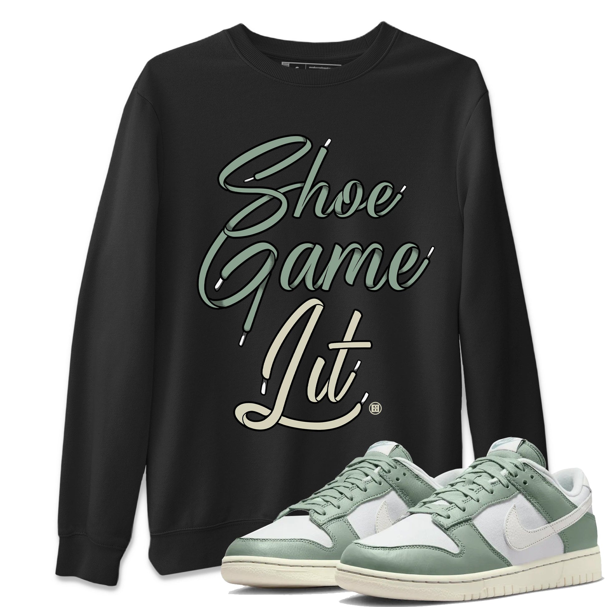 Dunk Low Mica Green Shirts Shoe Game Lit Shoe Lace Sneaker Tees Dunk Mica Green Sneaker Release Tees Unisex Shirts Black 1