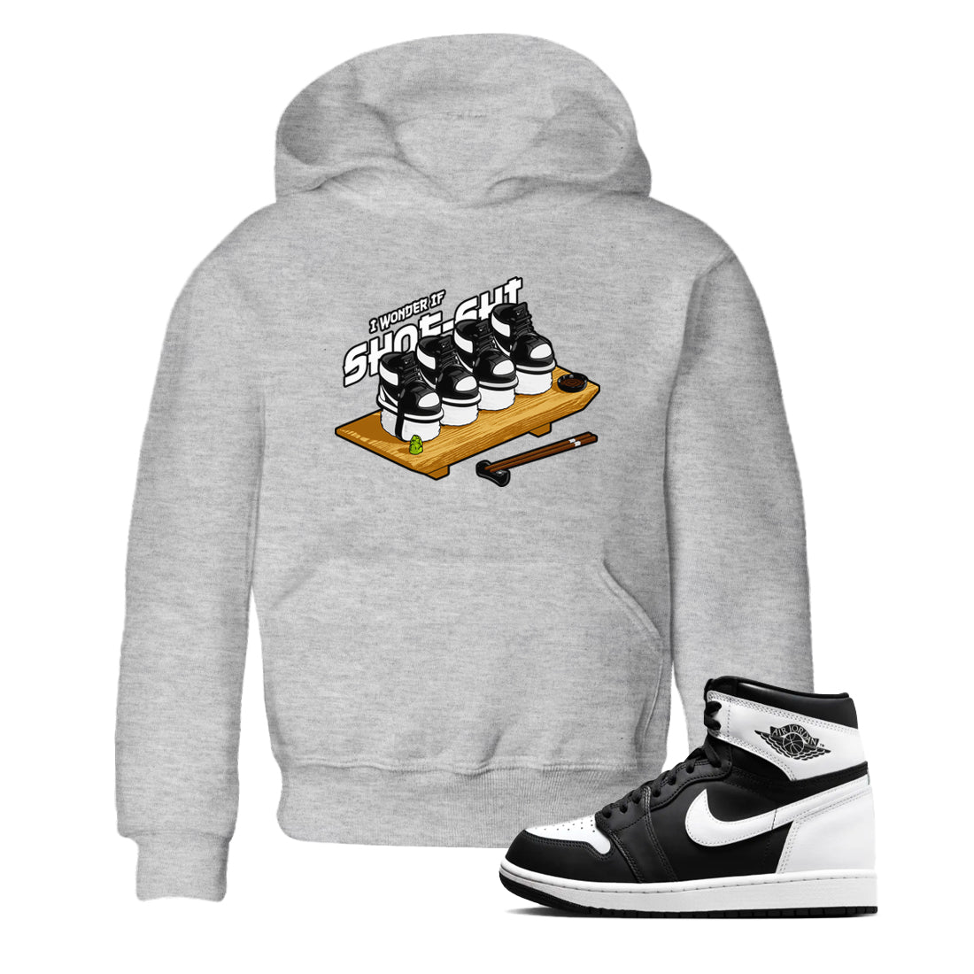1s Black White shirt to match jordans Shoe-Shi sneaker tees Air Jordan 1 High OG Black White SNRT sneaker release tees baby toddler Heather Grey 1 cotton Shirt