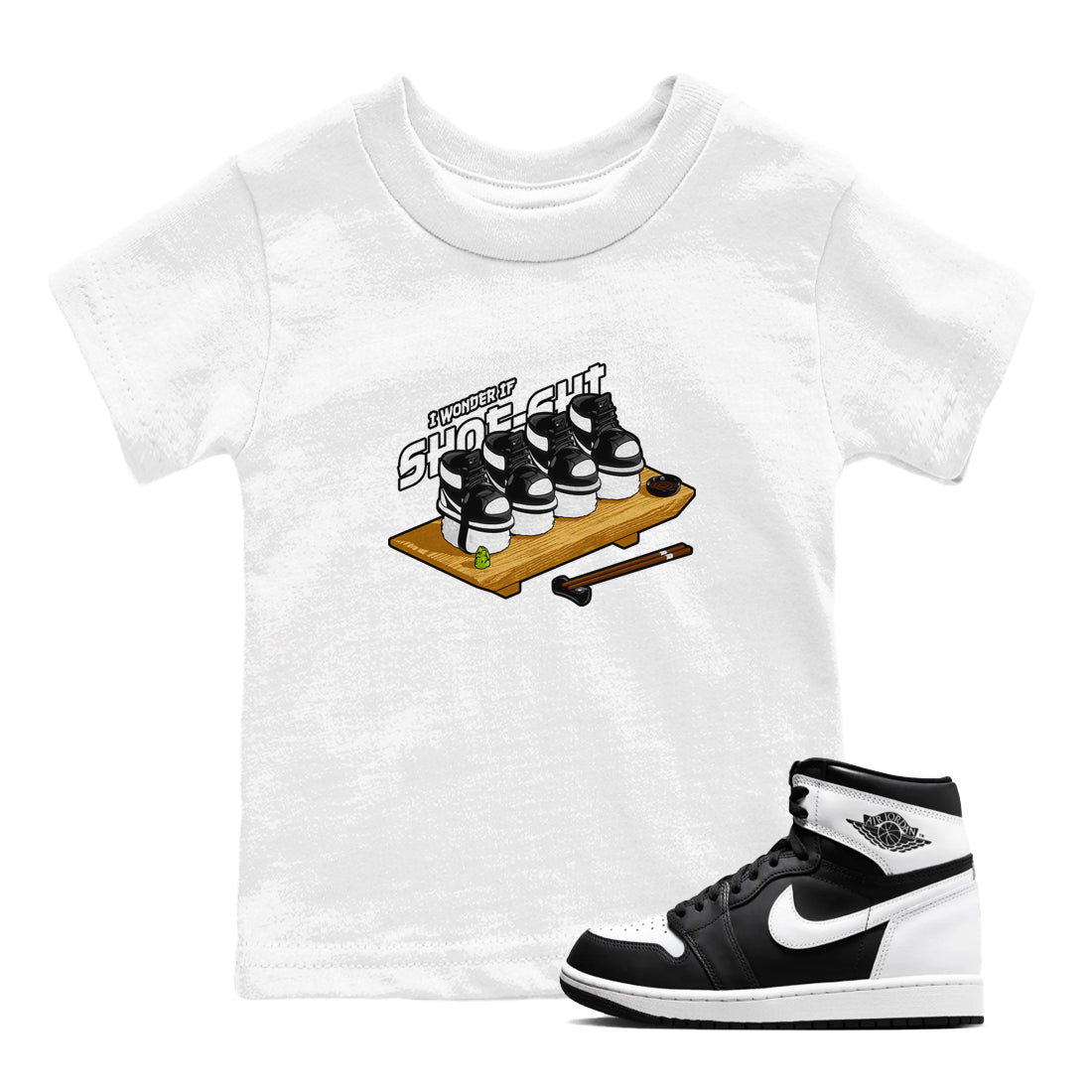 1s Black White shirt to match jordans Shoe-Shi sneaker tees Air Jordan 1 High OG Black White SNRT sneaker release tees baby toddler White 1 cotton Shirt