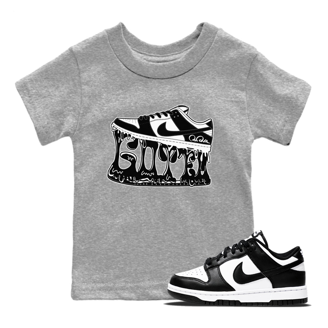 Dunk Panda shirt to match jordans Shoe Stuck sneaker tees Nike Dunk Low Panda SNRT Sneaker Release Tees Baby Toddler Heather Grey 1 T-Shirt