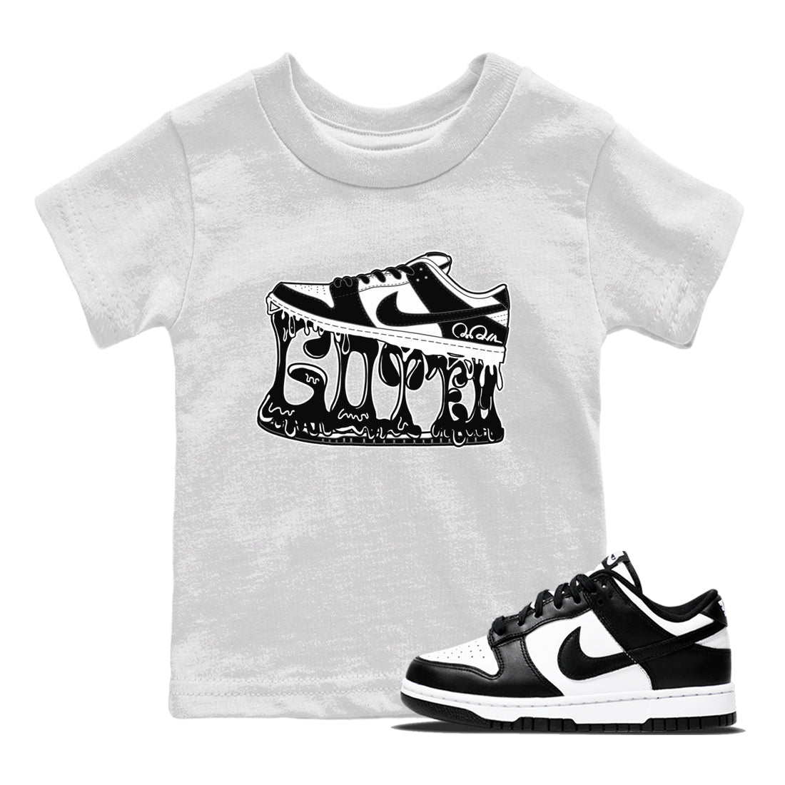 Dunk Panda shirt to match jordans Shoe Stuck sneaker tees Nike Dunk Low Panda SNRT Sneaker Release Tees Baby Toddler White 1 T-Shirt