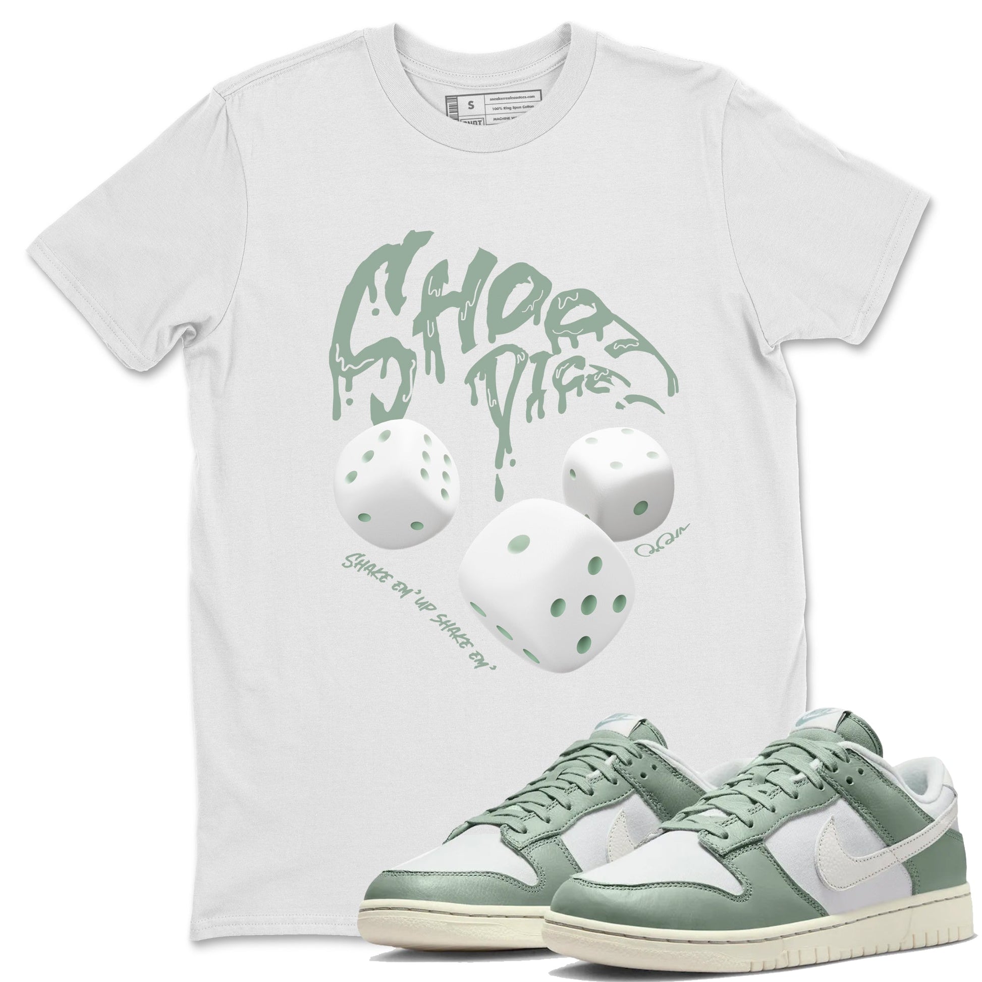 Dunk Mica Green Sneaker Match Tees Shoot Dice Sneaker Tees Nike Dunk Low Mica Green Sneaker Release Tees Unisex Shirts White 1