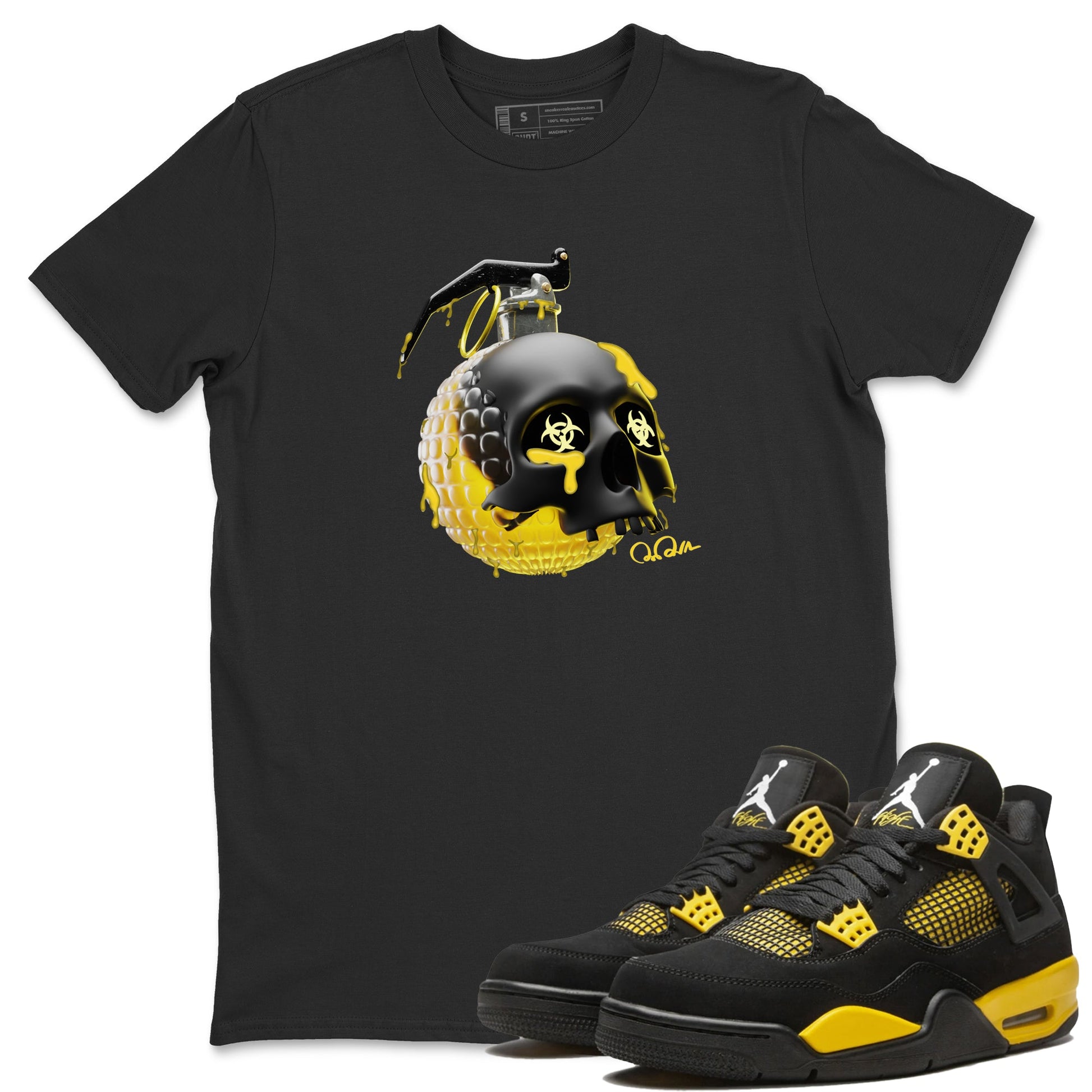 Air Jordan 4 Thunder Sneaker Match Tees Skull Bomb Sneaker Tees AJ4 Thunder Jumpman Sneaker Release Tees Unisex Shirts Black 1