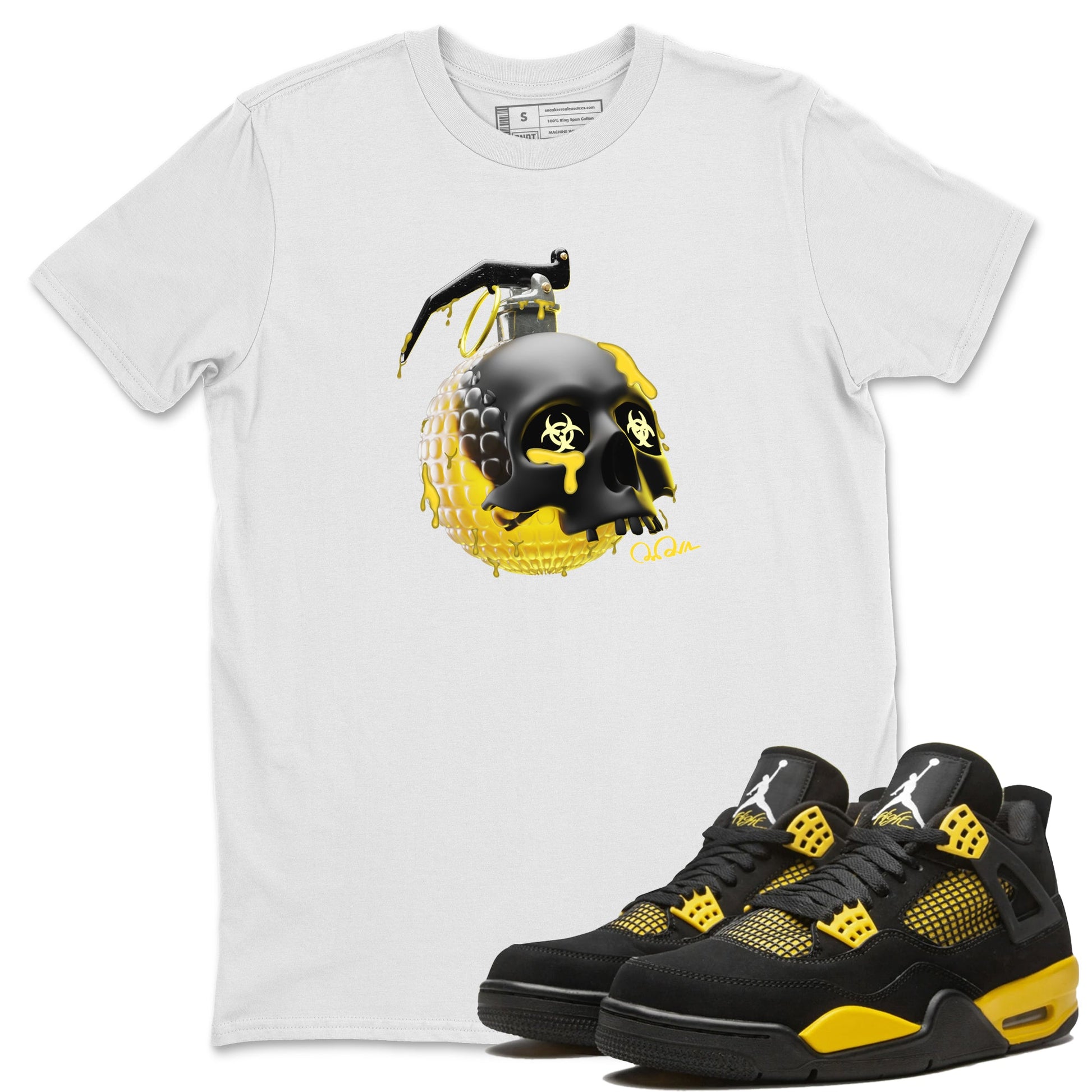 Air Jordan 4 Thunder Sneaker Match Tees Skull Bomb Sneaker Tees AJ4 Thunder Jumpman Sneaker Release Tees Unisex Shirts White 1