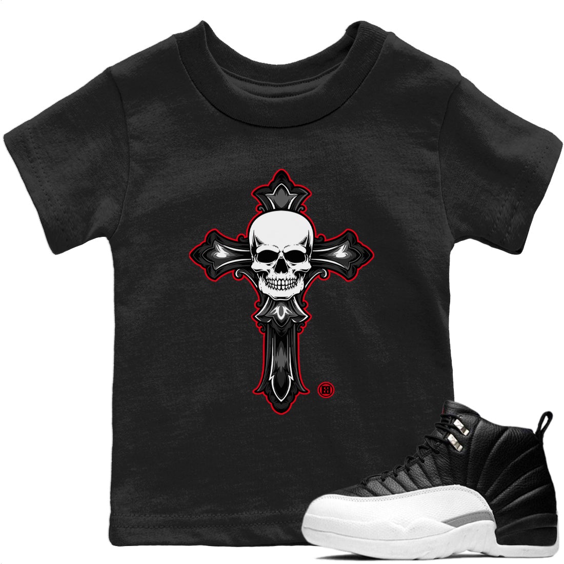 Jordan 12 Playoffs Sneaker Match Tees Skull Cross Sneaker Tees Jordan 12 Playoffs Sneaker Release Tees Kids Shirts