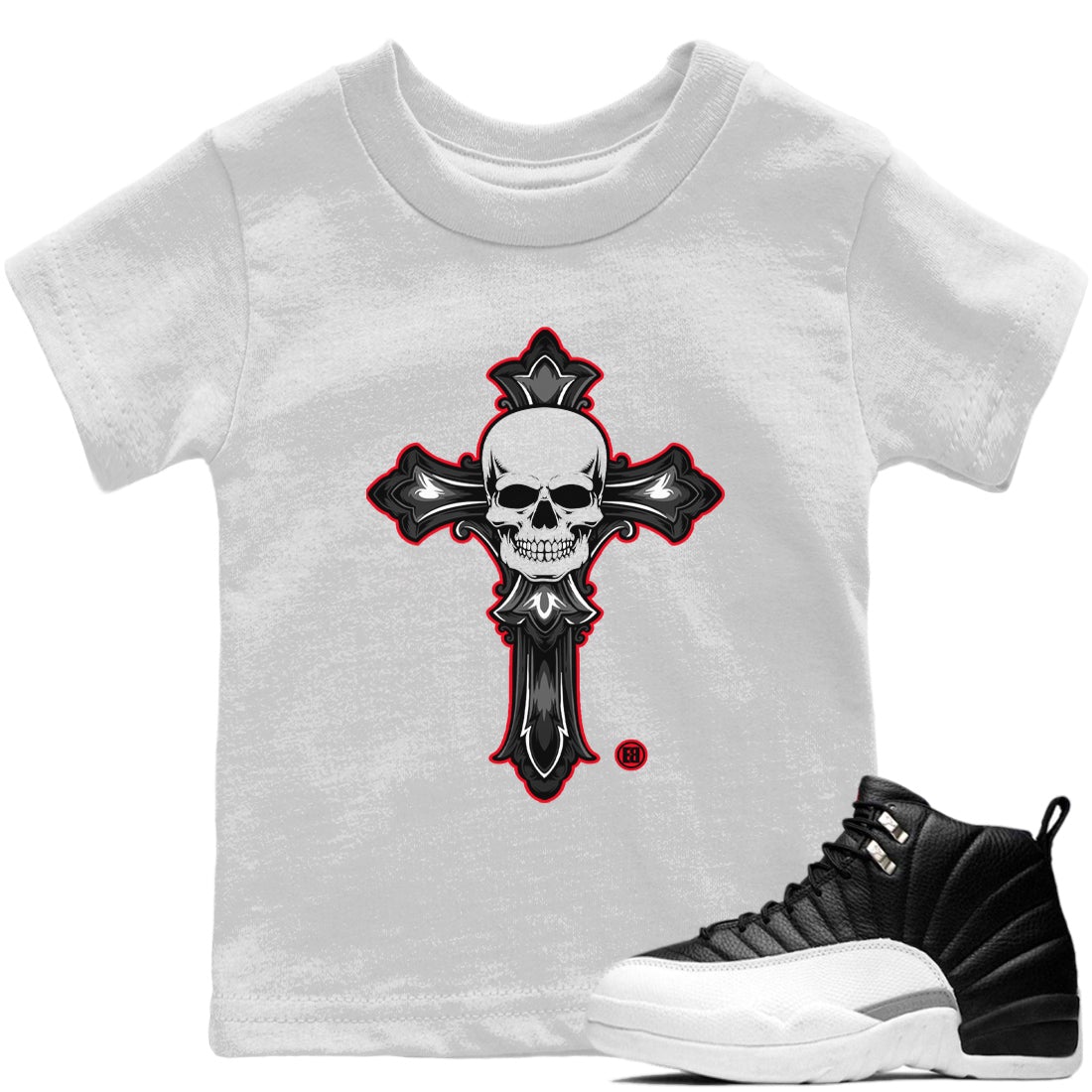 Jordan 12 Playoffs Sneaker Match Tees Skull Cross Sneaker Tees Jordan 12 Playoffs Sneaker Release Tees Kids Shirts