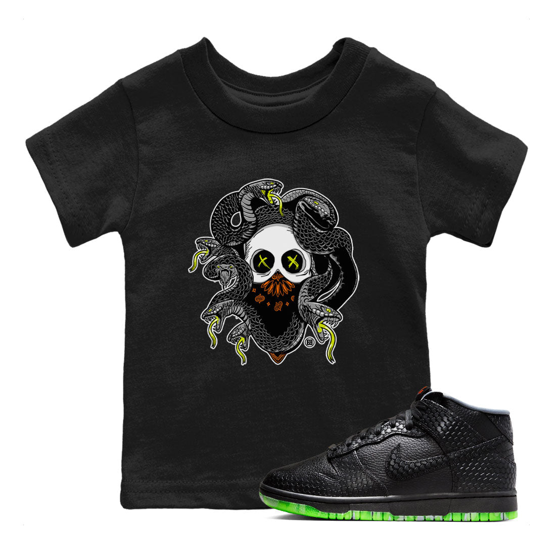 Dunk Mid Premium shirt to match jordans Skull Medusa sneaker tees Dunk Halloween SNRT Sneaker Tees Casual Crew Neck T-Shirt Baby Toddler Black 1 T-Shirt