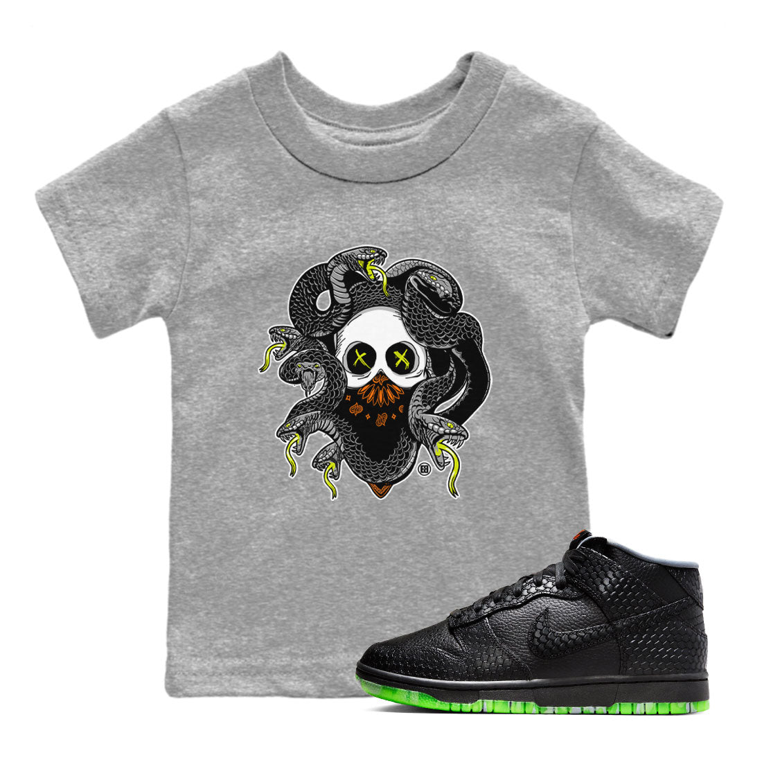 Dunk Mid Premium shirt to match jordans Skull Medusa sneaker tees Dunk Halloween SNRT Sneaker Tees Casual Crew Neck T-Shirt Baby Toddler Heather Grey 1 T-Shirt