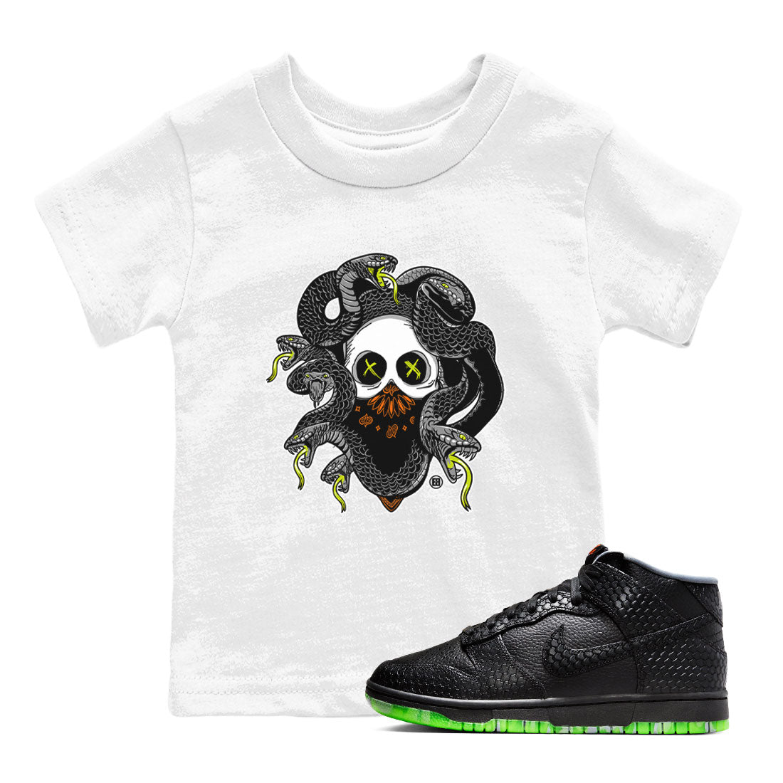 Dunk Mid Premium shirt to match jordans Skull Medusa sneaker tees Dunk Halloween SNRT Sneaker Tees Casual Crew Neck T-Shirt Baby Toddler White 1 T-Shirt