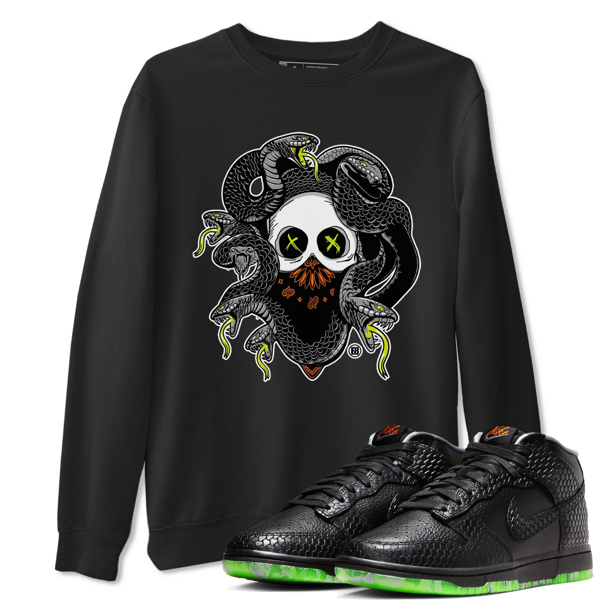Dunk Mid Premium shirt to match jordans Skull Medusa sneaker tees Dunk Halloween SNRT Sneaker Tees Casual Crew Neck T-Shirt Unisex Black 1 T-Shirt