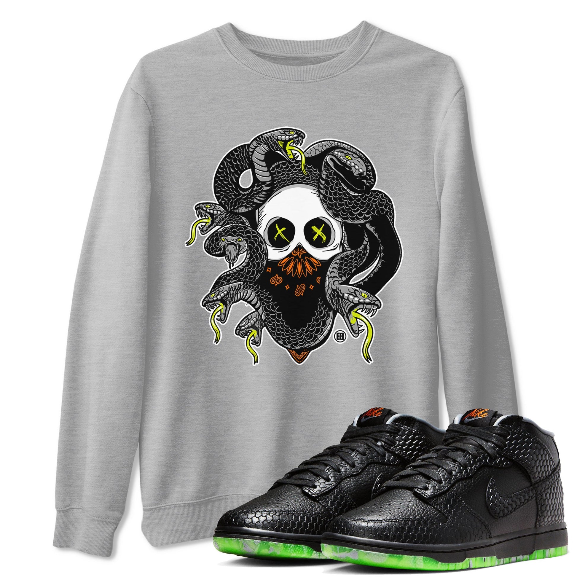 Dunk Mid Premium shirt to match jordans Skull Medusa sneaker tees Dunk Halloween SNRT Sneaker Tees Casual Crew Neck T-Shirt Unisex Heather Grey 1 T-Shirt