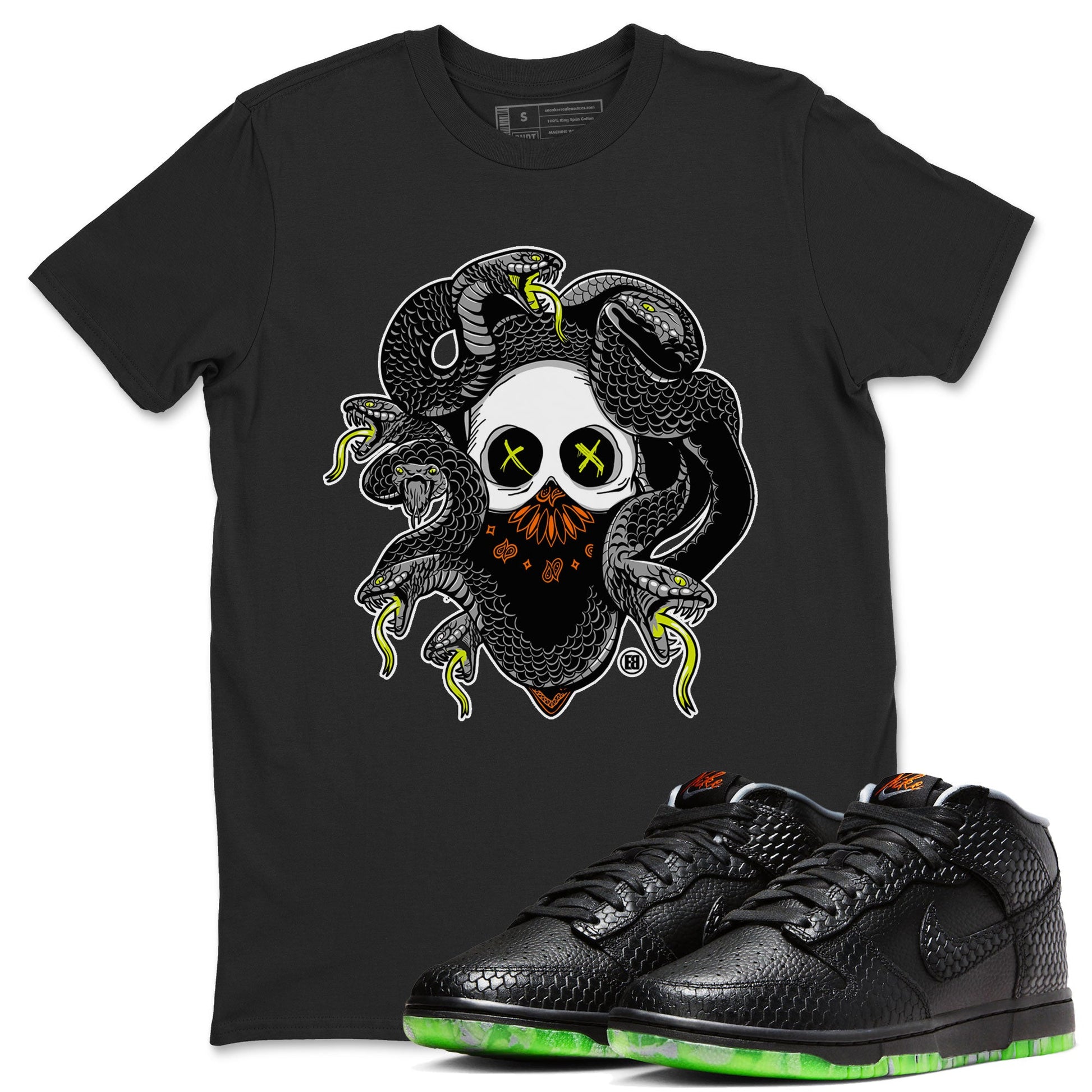 Dunk Mid Premium shirt to match jordans Skull Medusa sneaker tees Dunk Halloween SNRT Sneaker Tees Casual Crew Neck T-Shirt Unisex Black 1 T-Shirt