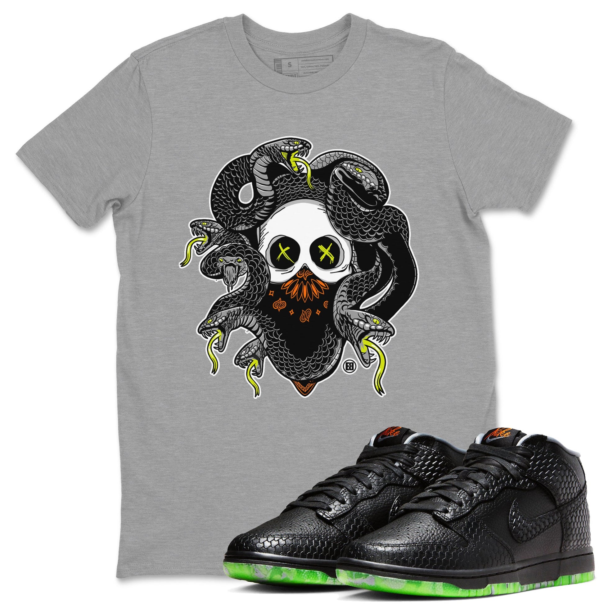 Dunk Mid Premium shirt to match jordans Skull Medusa sneaker tees Dunk Halloween SNRT Sneaker Tees Casual Crew Neck T-Shirt Unisex Heather Grey 1 T-Shirt