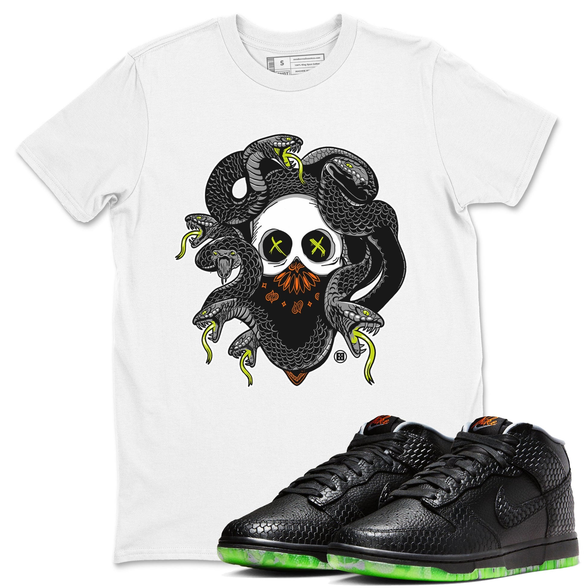 Dunk Mid Premium shirt to match jordans Skull Medusa sneaker tees Dunk Halloween SNRT Sneaker Tees Casual Crew Neck T-Shirt Unisex White 1 T-Shirt