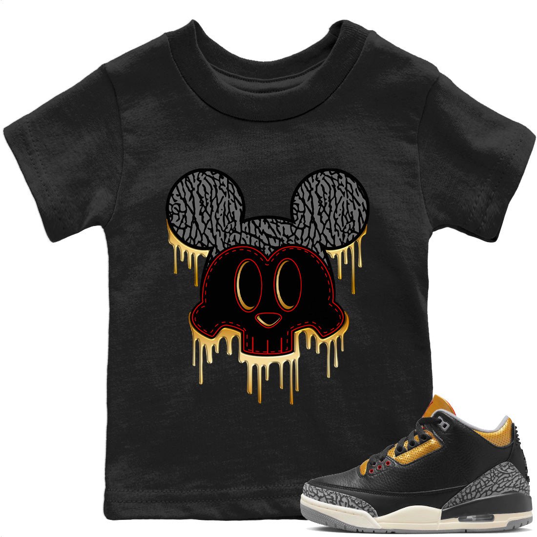 Jordan 3 Black Gold Sneaker Match Tees Skull Mouse Sneaker Tees Jordan 3 Black Gold Sneaker Release Tees Kids Shirts