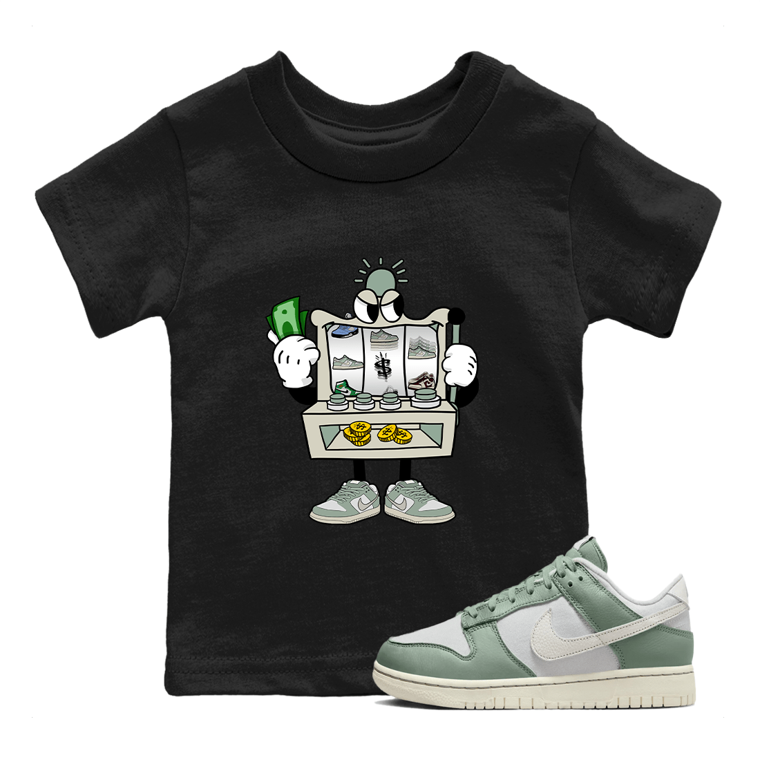 Dunk Low Mica Green Sneaker Match Tees Slot Machine Sneaker Tees Dunk Mica Green Sneaker Release Tees Kids Shirts Black 1