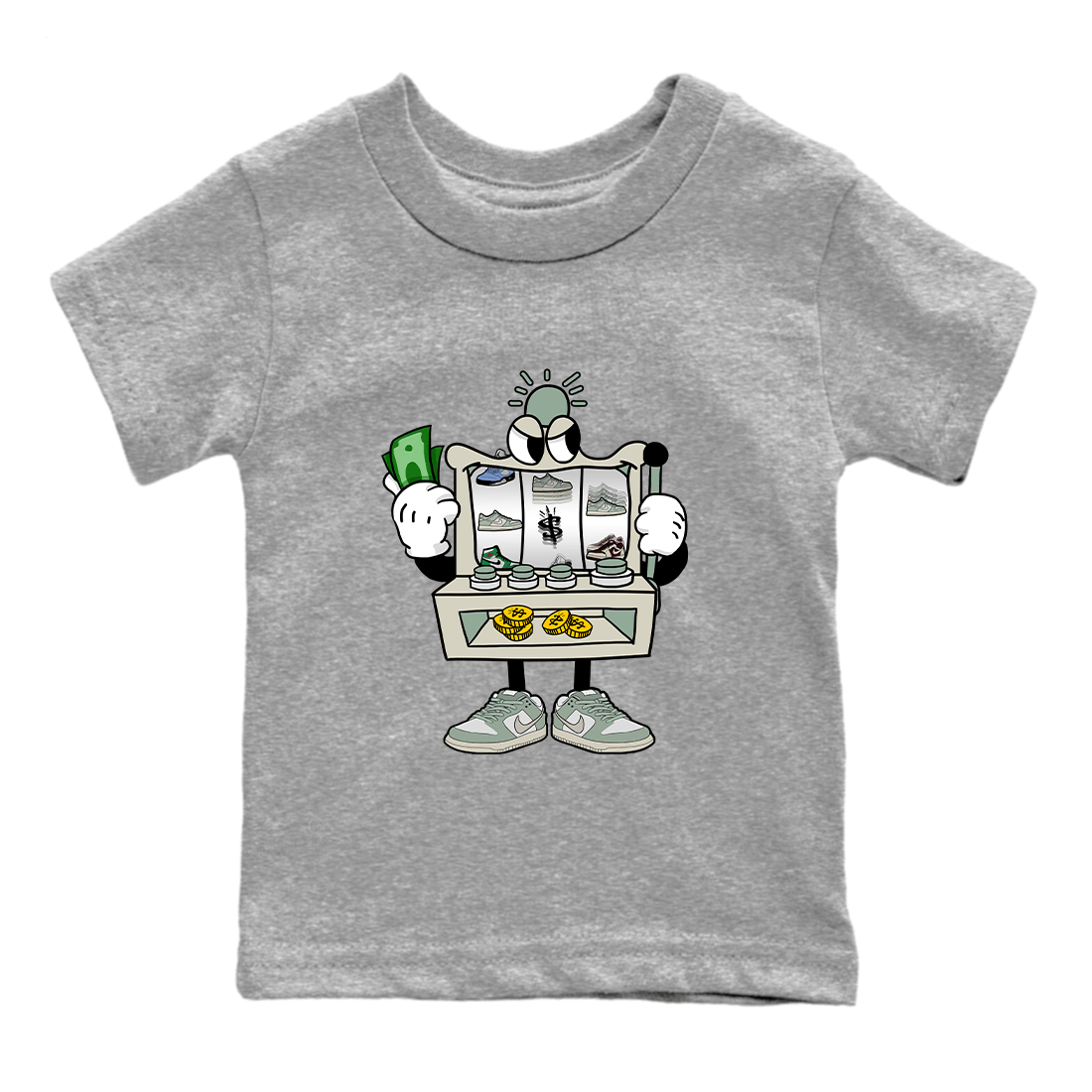Dunk Low Mica Green Sneaker Match Tees Slot Machine Sneaker Tees Dunk Mica Green Sneaker Release Tees Kids Shirts Heather Grey 2
