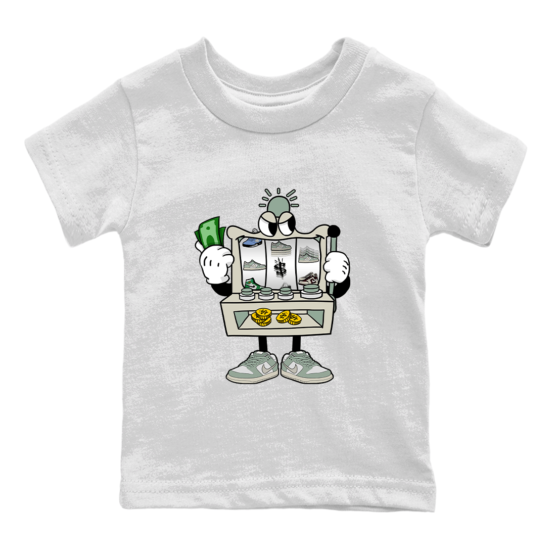 Dunk Low Mica Green Sneaker Match Tees Slot Machine Sneaker Tees Dunk Mica Green Sneaker Release Tees Kids Shirts White 2