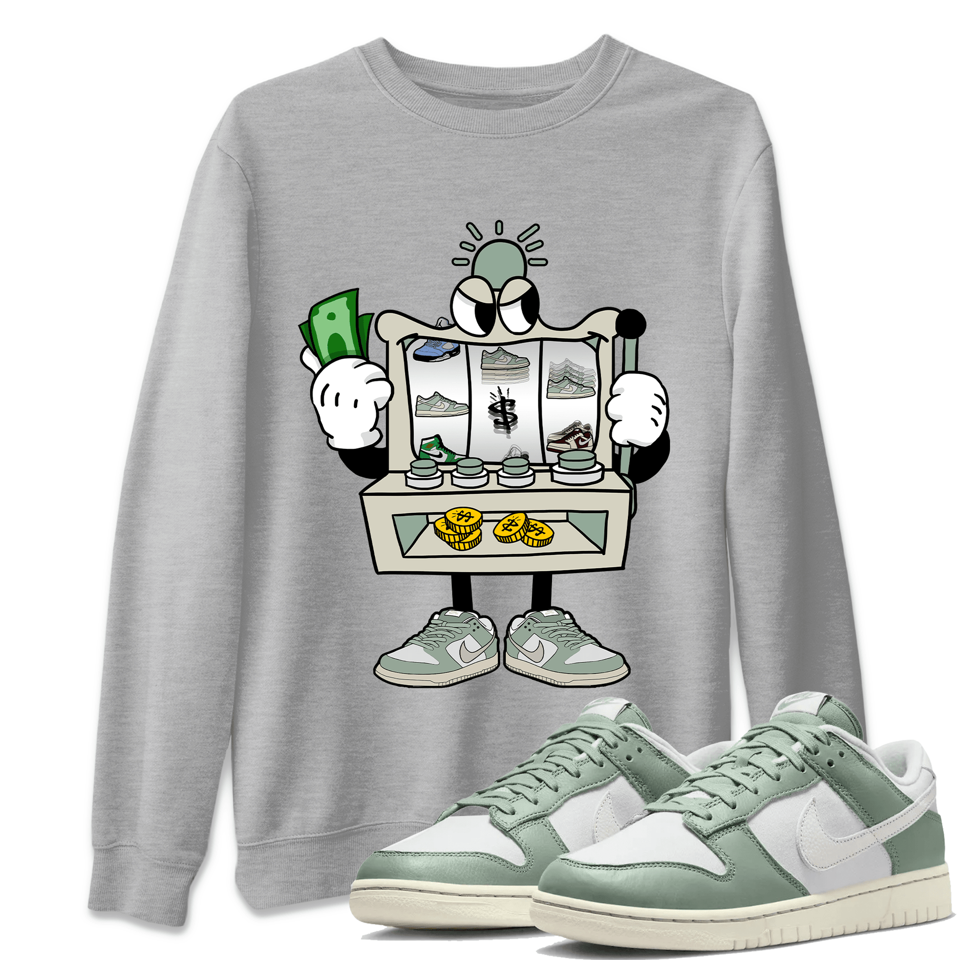 Dunk Low Mica Green Sneaker Match Tees Slot Machine Sneaker Tees Dunk Mica Green Sneaker Release Tees Unisex Shirts Heather Grey 1